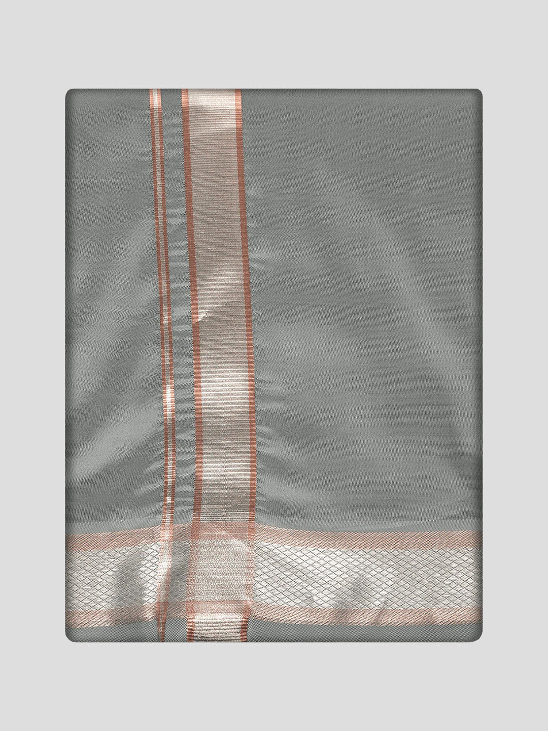 Men's Premium Art Silk Steel Grey Shirt Bit with Silver Jari Border Dhoti Combo Cherished Moments - Image 3