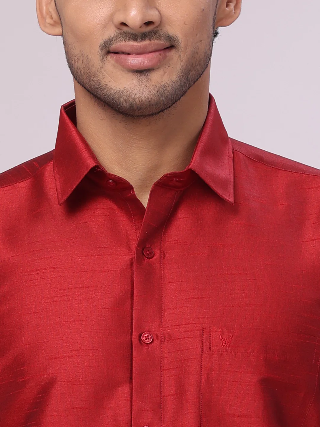 Men's Red Dupion Satin Color Shirt with Matching Border Flexi Dhoti Combo Gora Flexi - Image 6