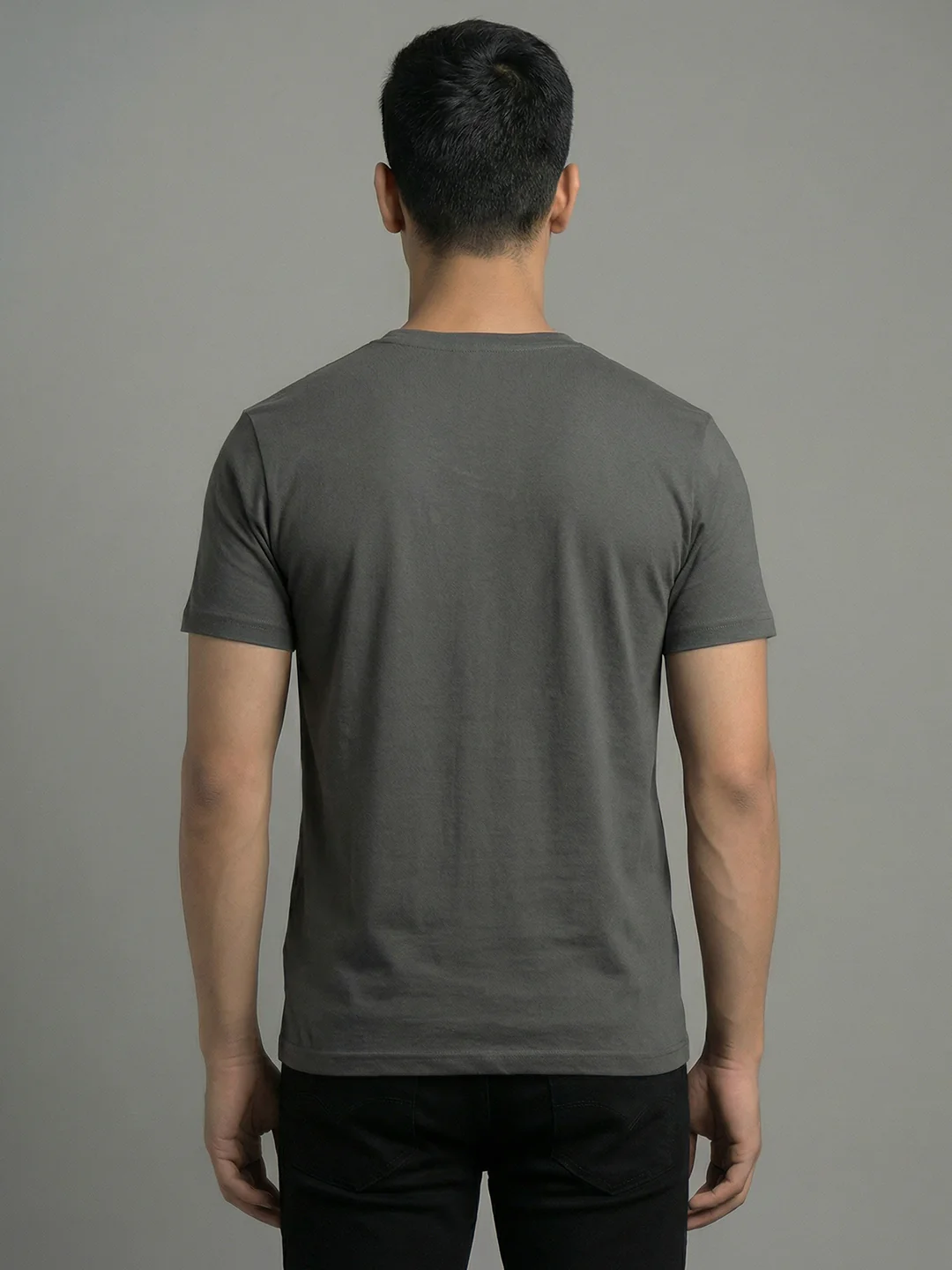 Men's Regular Fit V-Neck Grey T-Shirt Caliber - Image 4