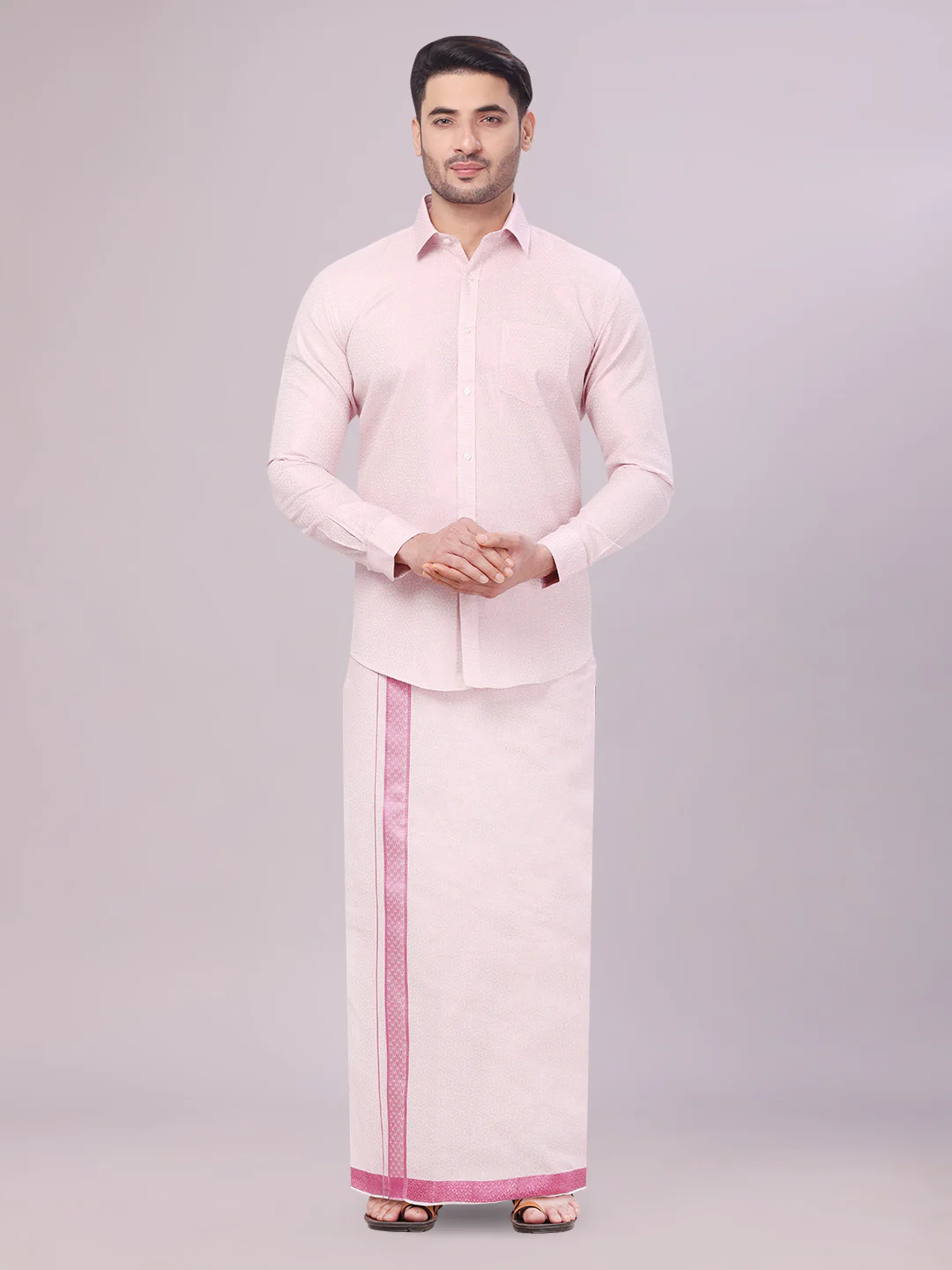 Men's Rose Tissue Jacquard Shirt with Matching Dhoti Combo Zeebra