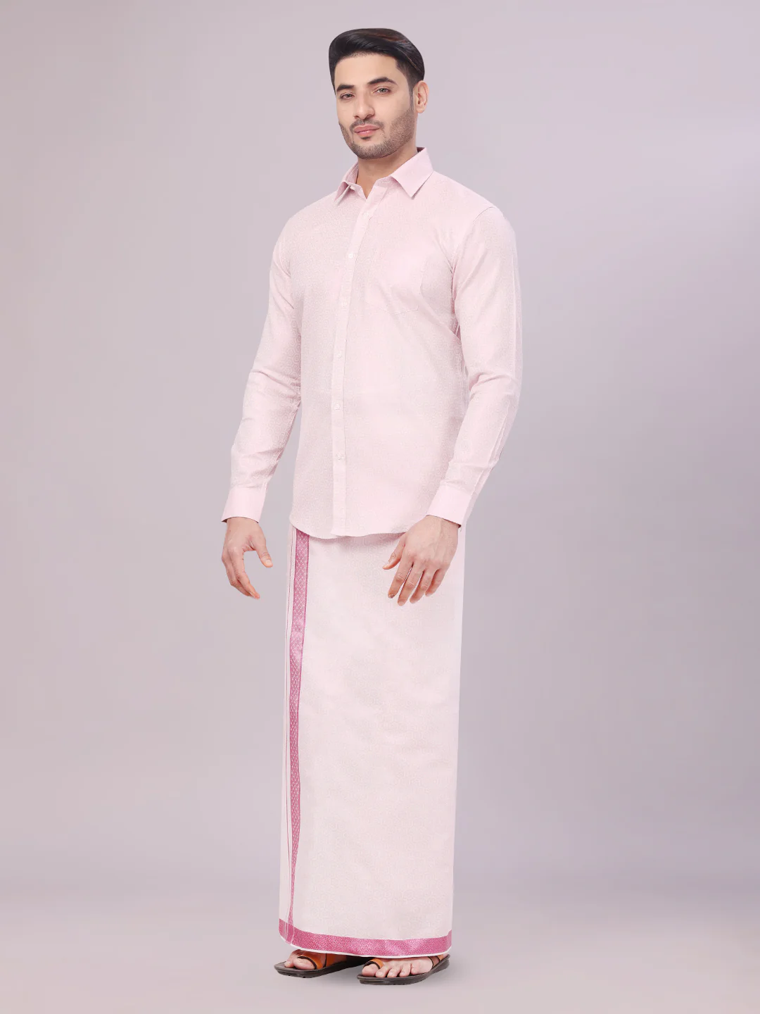 Men's Rose Tissue Jacquard Shirt with Matching Dhoti Combo Zeebra - Image 2