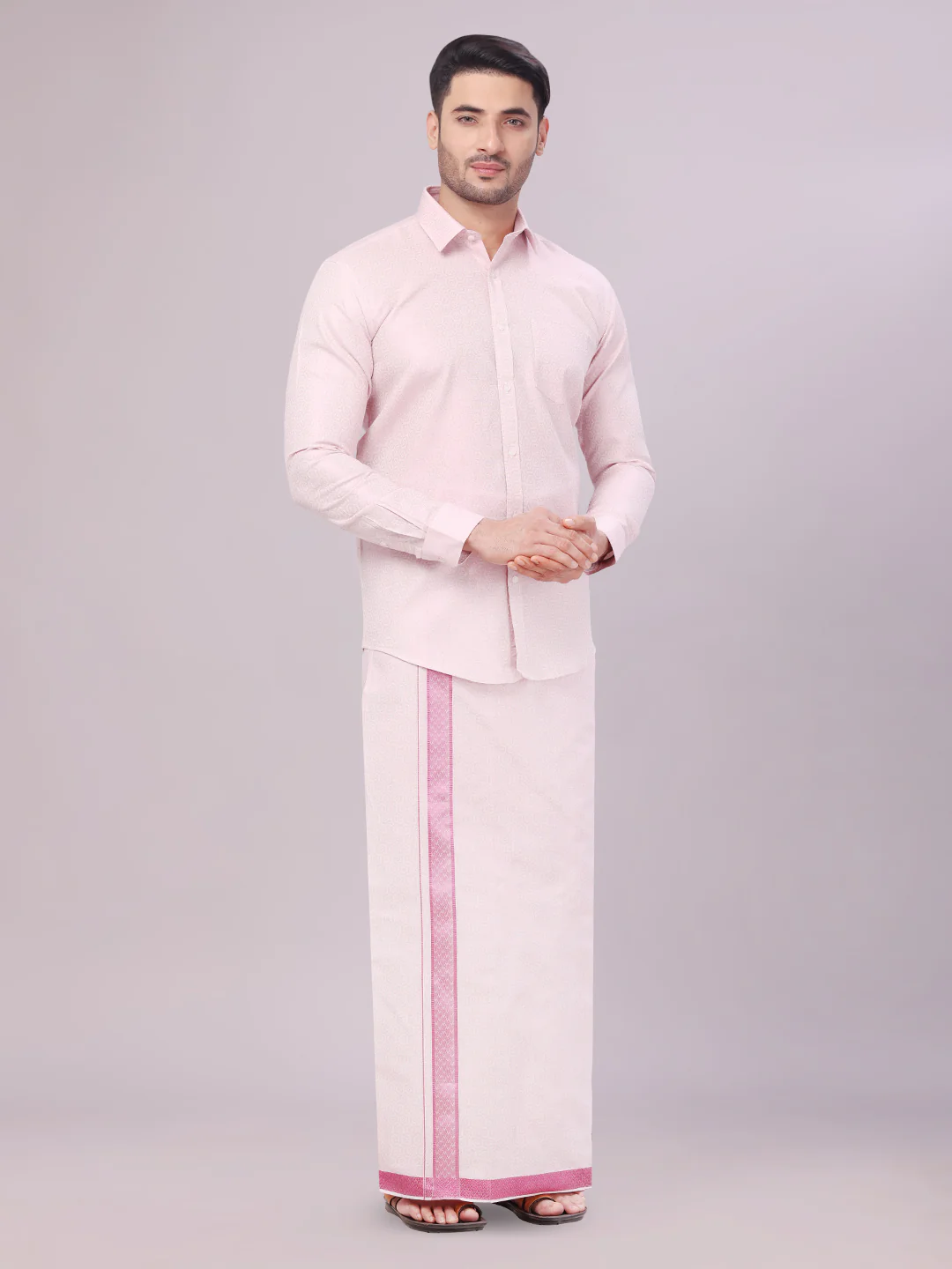 Men's Rose Tissue Jacquard Shirt with Matching Dhoti Combo Zeebra - Image 3