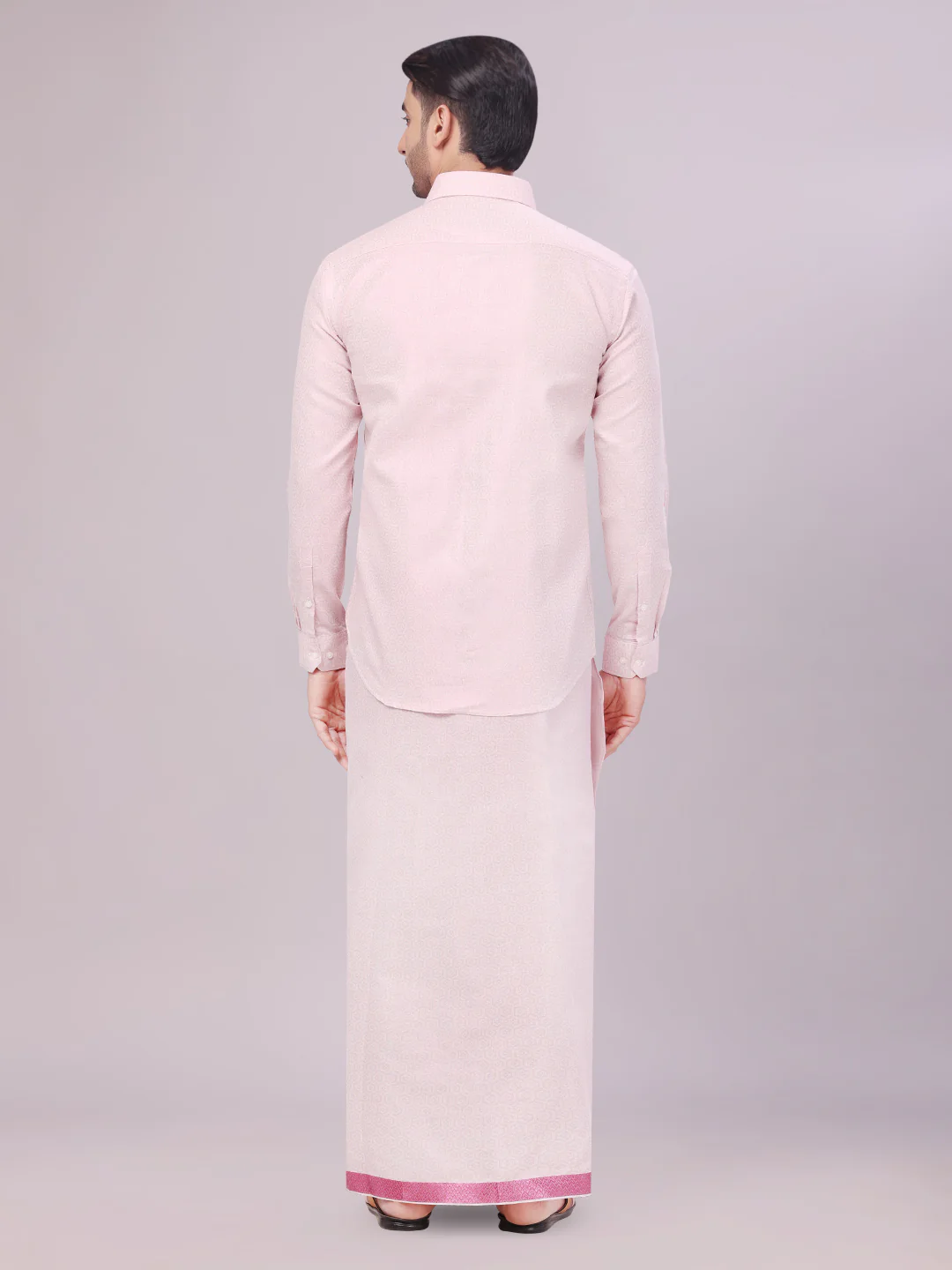 Men's Rose Tissue Jacquard Shirt with Matching Dhoti Combo Zeebra - Image 4