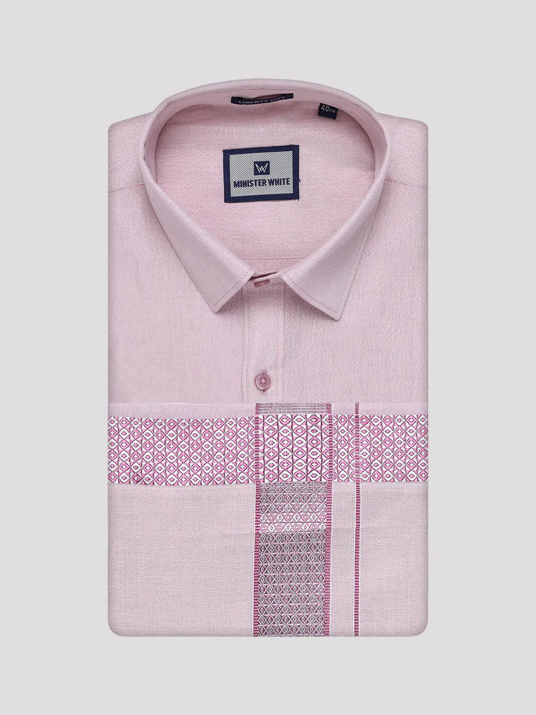 Men's Rose Tissue Shirt and Dhoti Set with Intricate Jacquard Border Plum - Image 5