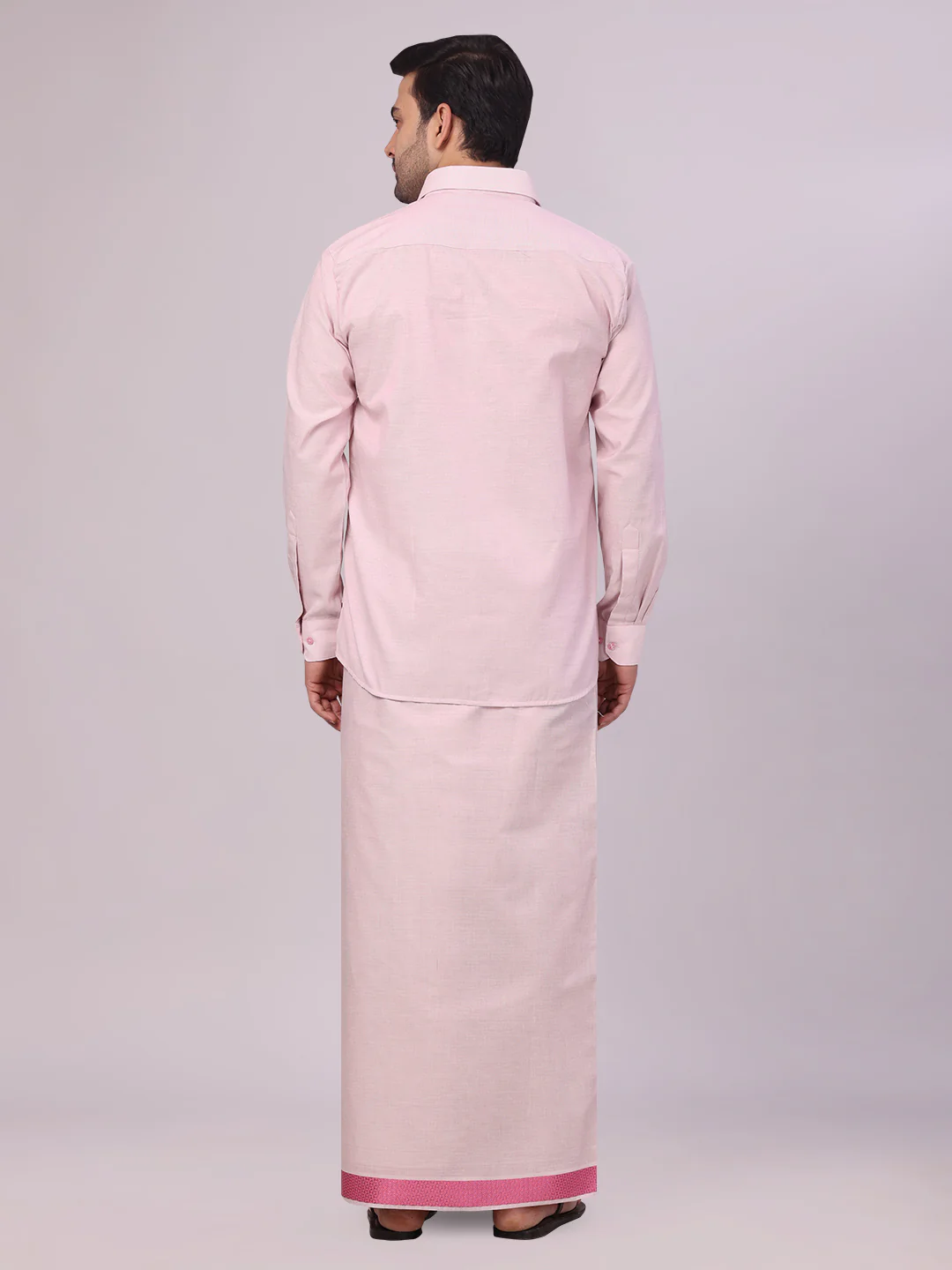 Men's Rose Tissue Stripe Shirt and Dhoti Combo with Jacquard Border Kane - Image 4