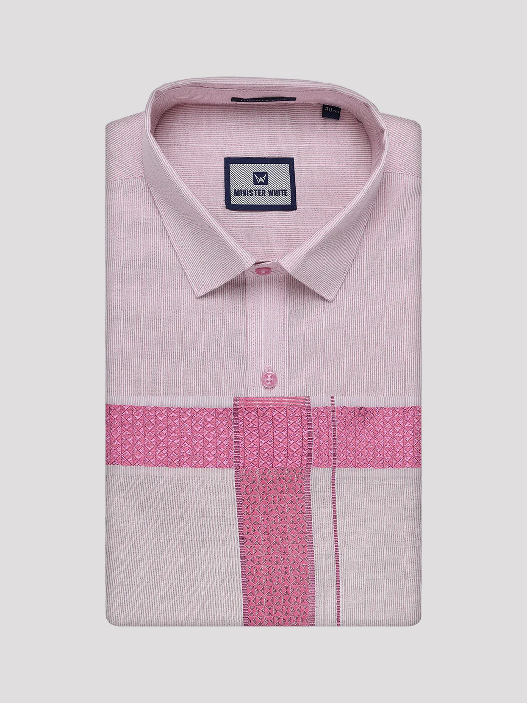 Men's Rose Tissue Stripe Shirt and Dhoti Combo with Jacquard Border Kane - Image 6
