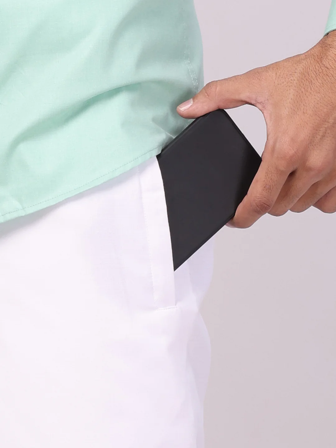 Men's See Green Shirt with Matching Border Flexi Dhoti Combo Casper Flexi - Image 2
