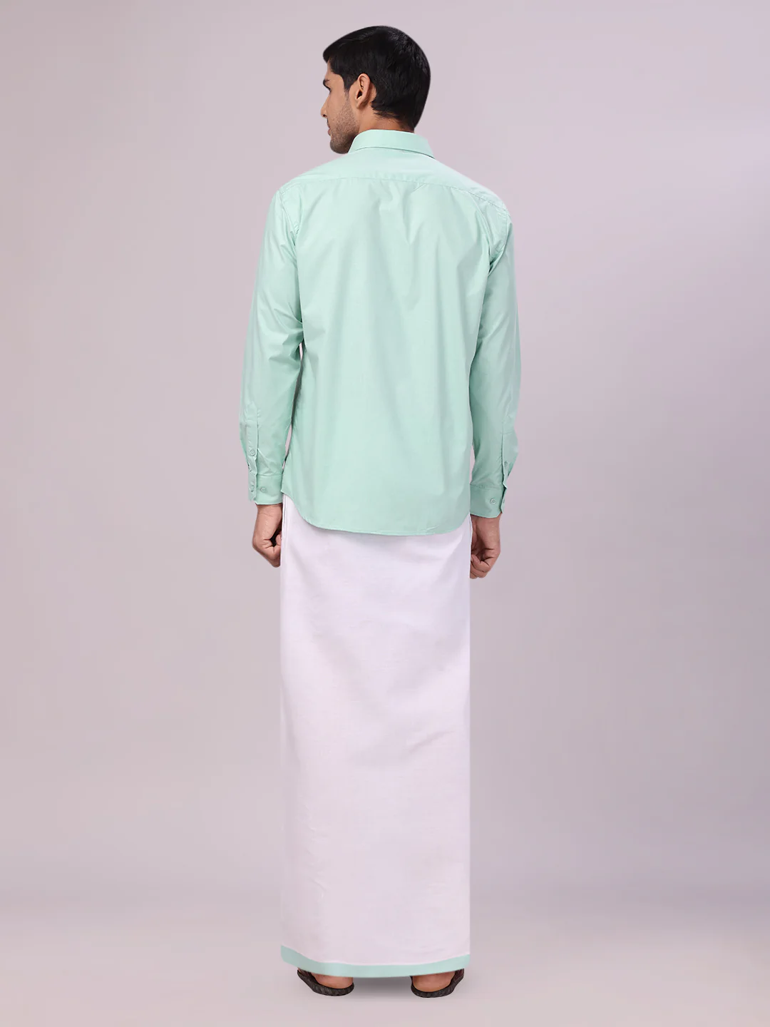 Men's See Green Shirt with Matching Border Flexi Dhoti Combo Casper Flexi - Image 5