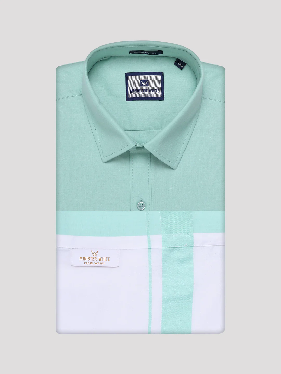 Men's See Green Shirt with Matching Border Flexi Dhoti Combo Casper Flexi - Image 7