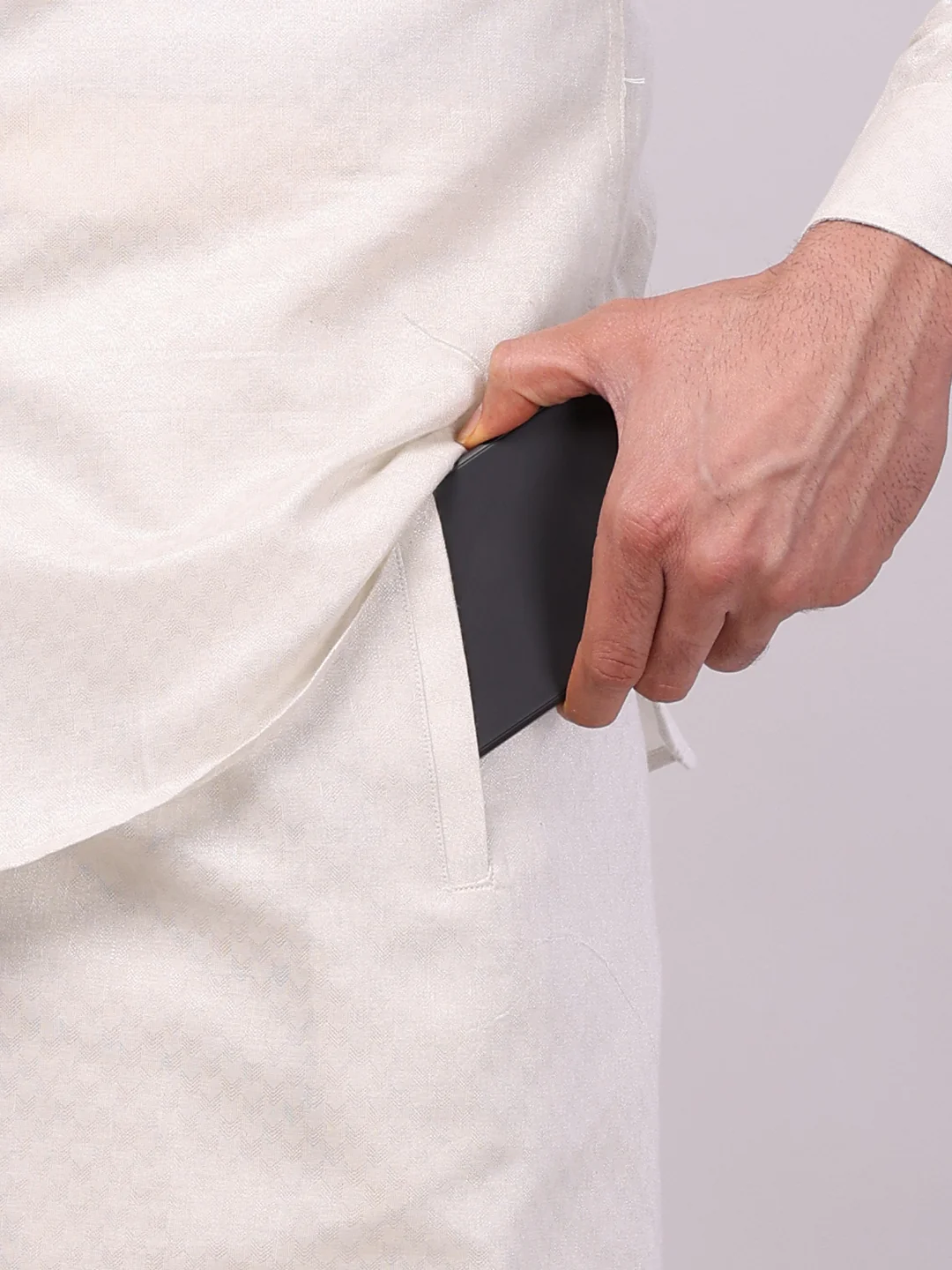 Men's Silver Colour Jacquard Shirt with Matching Flexi Dhoti Combo Zeebra - Image 2