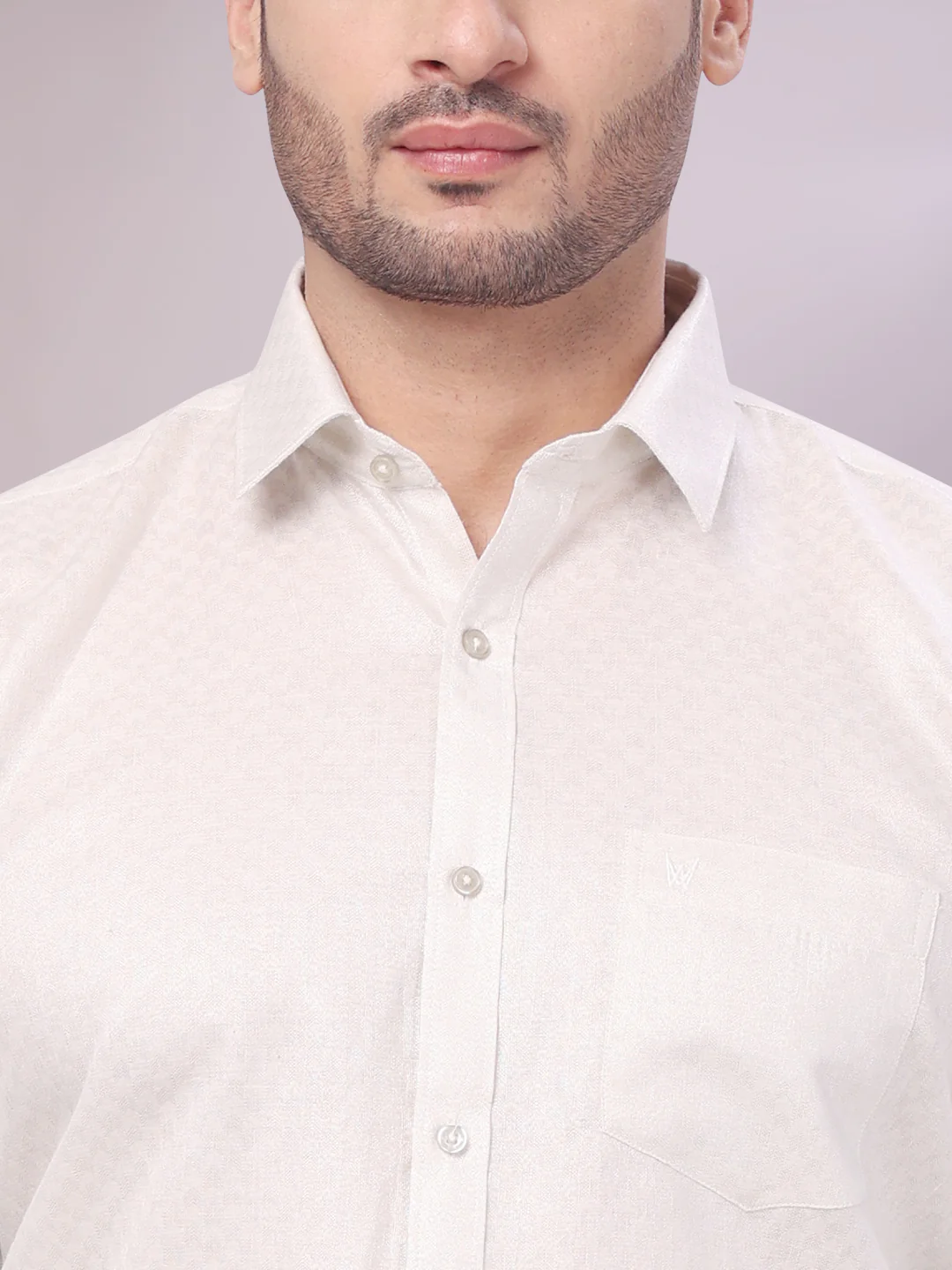 Men's Silver Colour Jacquard Shirt with Matching Flexi Dhoti Combo Zeebra - Image 6