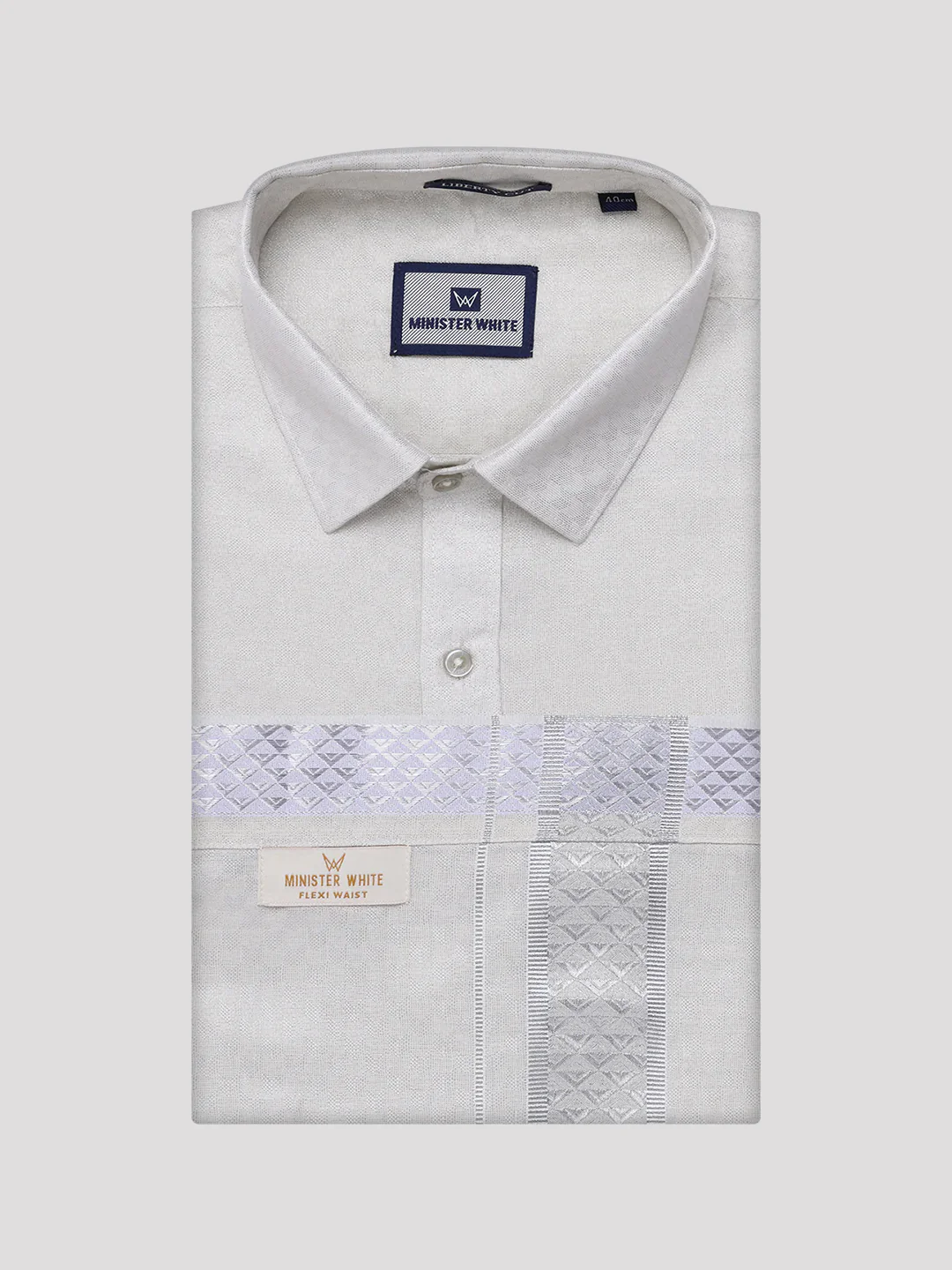Men's Silver Colour Jacquard Shirt with Matching Flexi Dhoti Combo Zeebra - Image 8