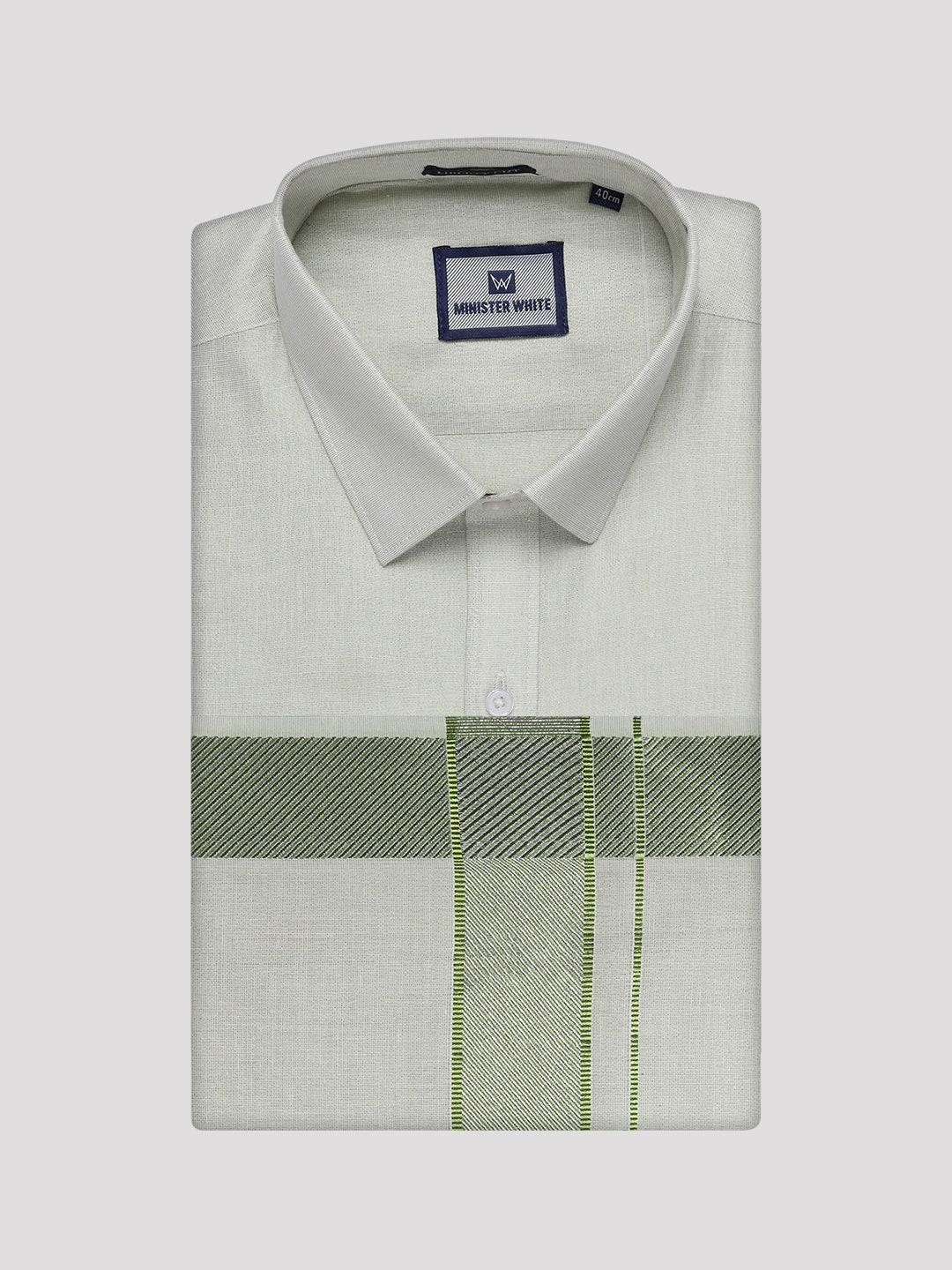 Men's Sky Green Tissue Shirt and Dhoti Set with Intricate Jacquard Border Plum - Image 5