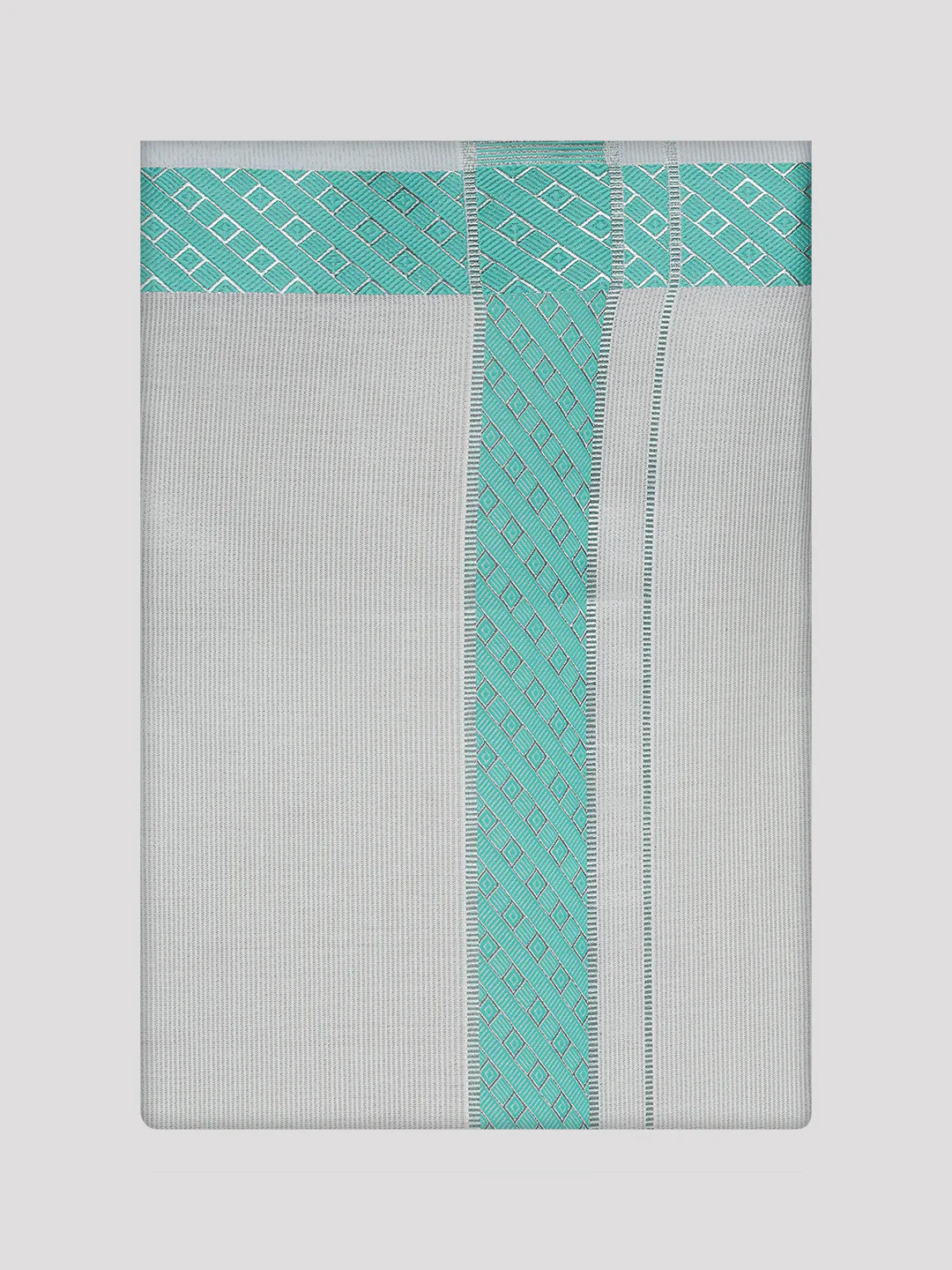 Men's Sky Green Tissue Stripe Shirt and Dhoti Combo with Jacquard Border Kane - Image 8