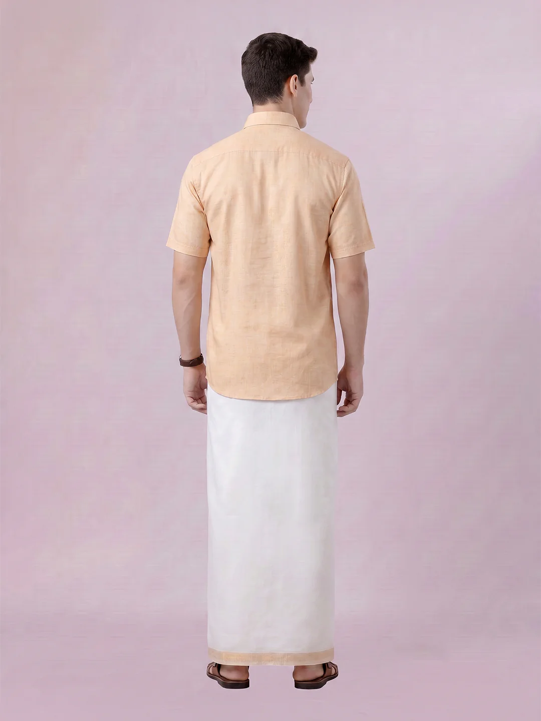Men's Sun Gold Color Digital Printed Shirt with Matching Printed Border Dhoti Combo Varnam - Image 5