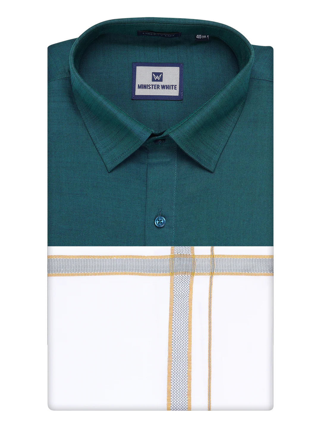 Men's Teal Green Shirt with Matching Border Dhoti Combo Pinto - Image 11