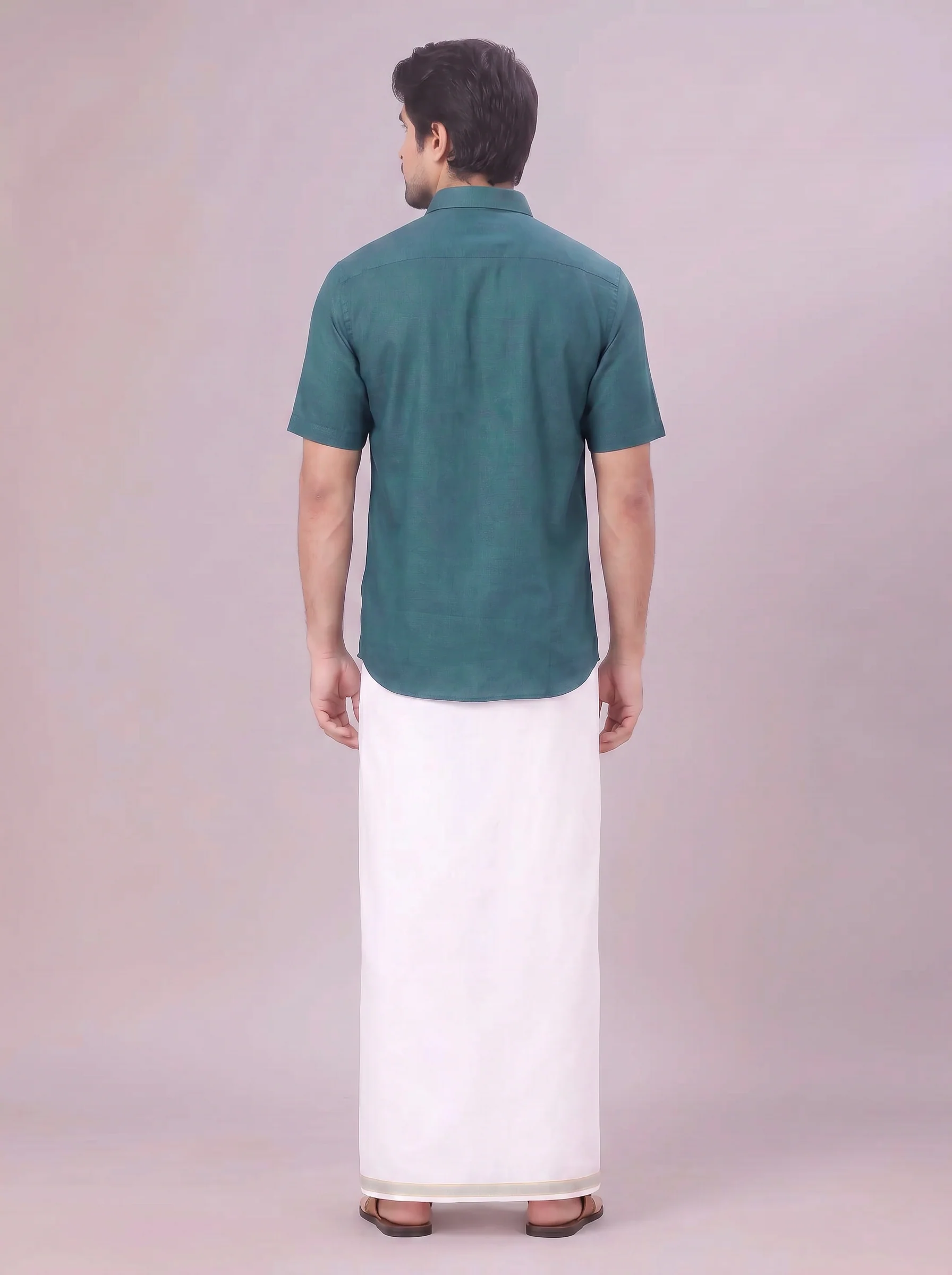Men's Teal Green Shirt with Matching Border Dhoti Combo Pinto - Image 8