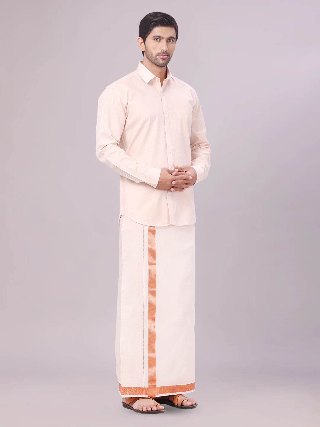 Men's Tissue Copper Color Flexi Dhoti Shirt Wedding Combo Maverick Flexi - Image 3