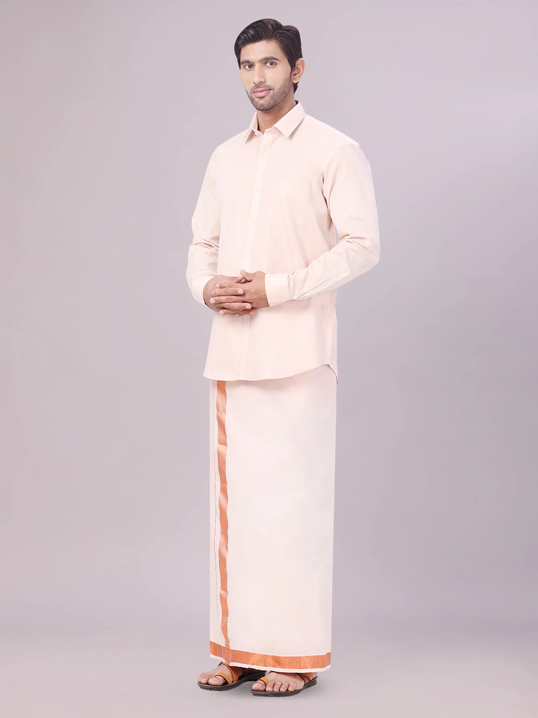 Men's Tissue Copper Color Flexi Dhoti Shirt Wedding Combo Maverick Flexi - Image 4