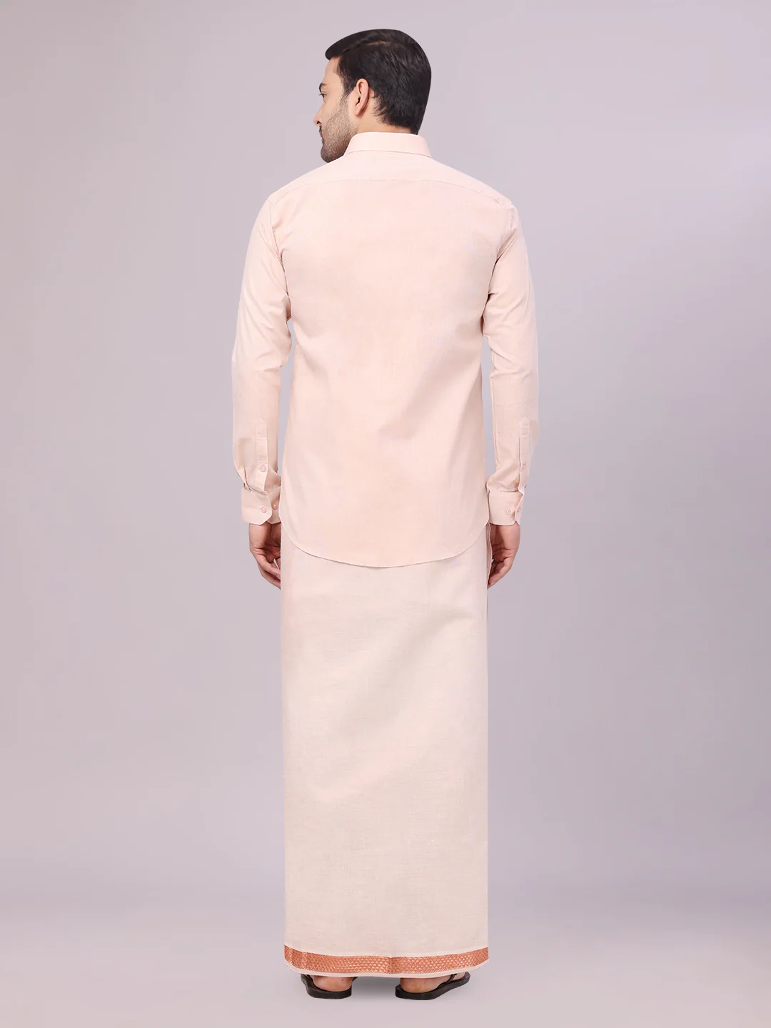 Men's Tissue Copper Shirt with Jacquard Fancy Border Dhoti Wedding Combo Nios - Image 4