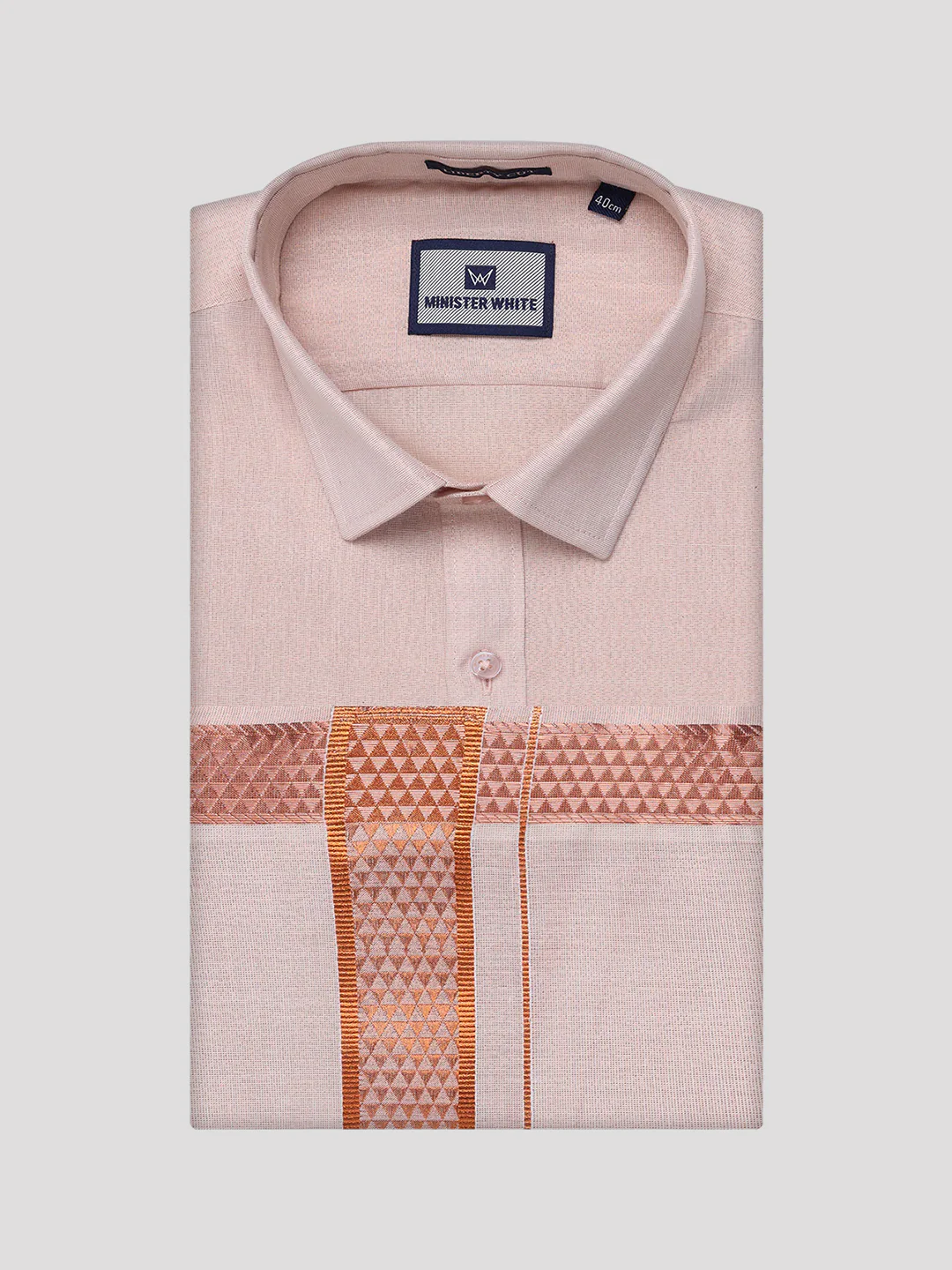 Men's Tissue Copper Shirt with Jacquard Fancy Border Dhoti Wedding Combo Nios - Image 7
