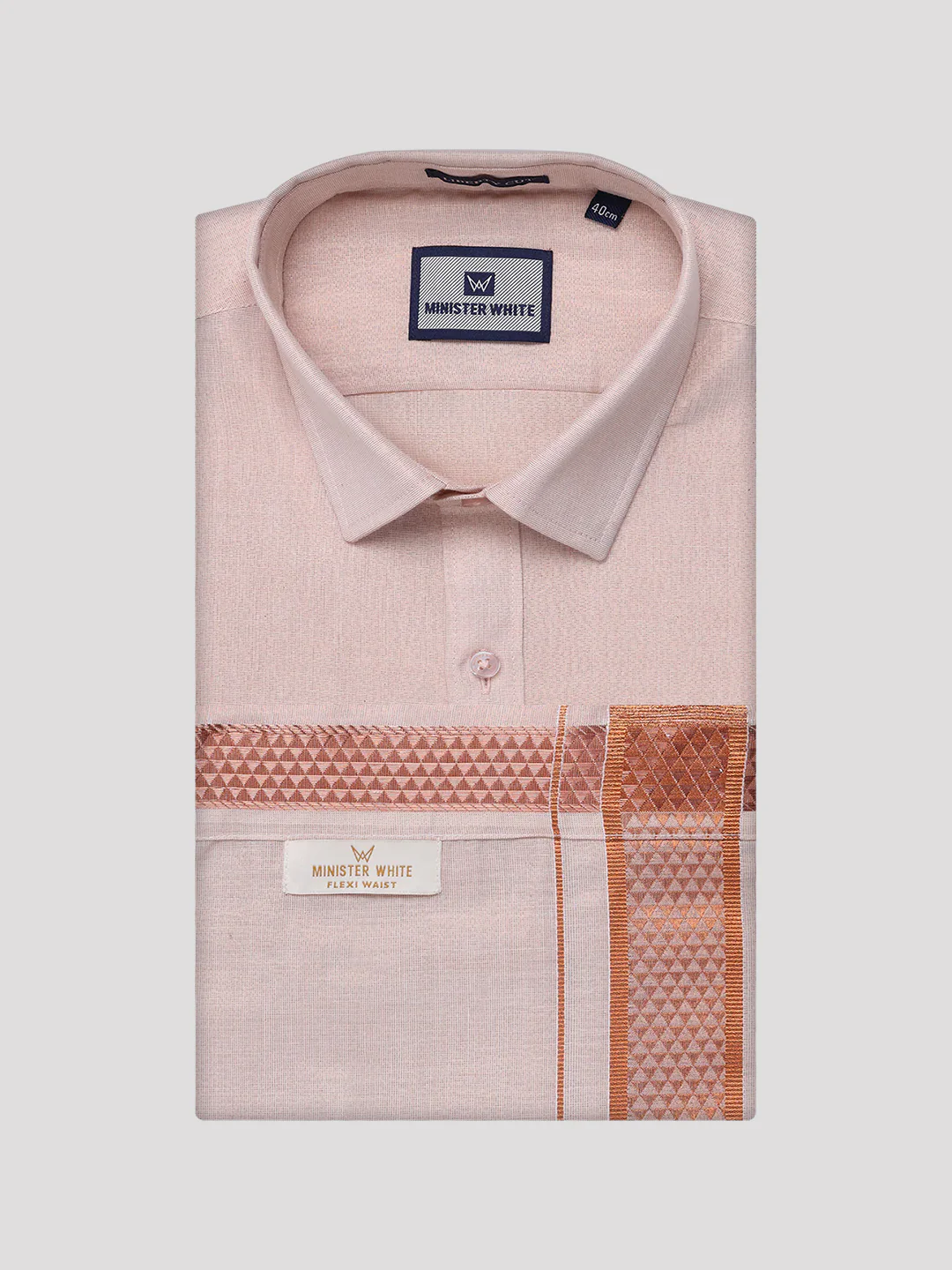 Men's Tissue Copper Shirt with Jacquard Fancy Border Flexi Dhoti Wedding Combo Nios - Image 8