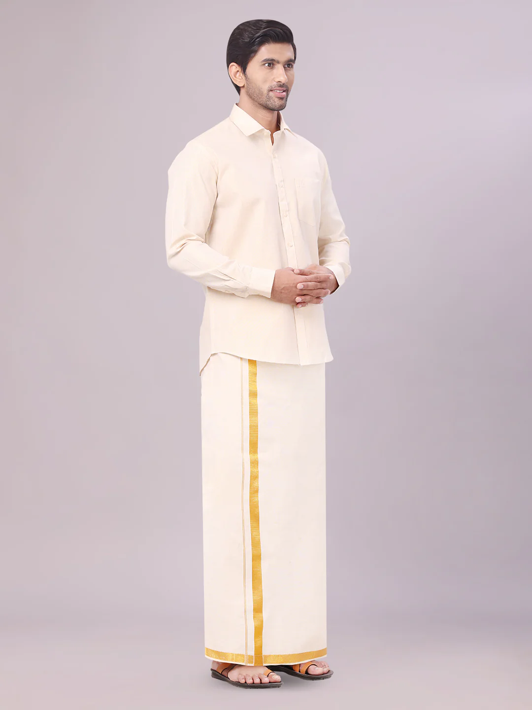 Men's Tissue Gold Color Flexi Dhoti Shirt Wedding Combo Maverick Flexi - Image 5