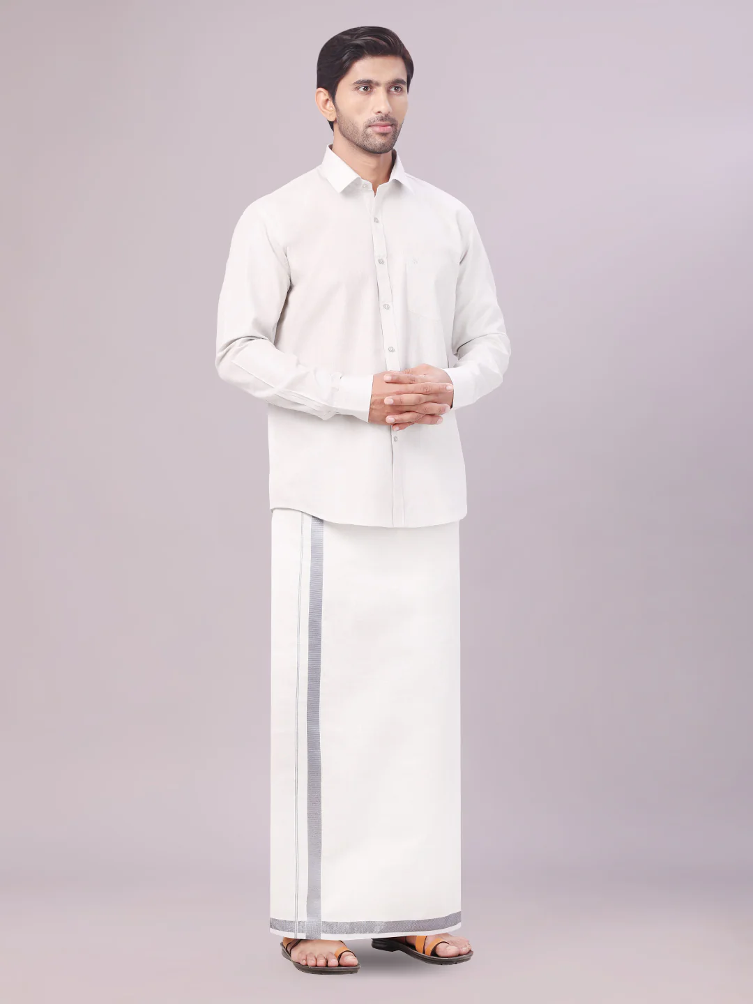 Men's Tissue Grey Color Dhoti Shirt Wedding Combo Maverick - Image 2