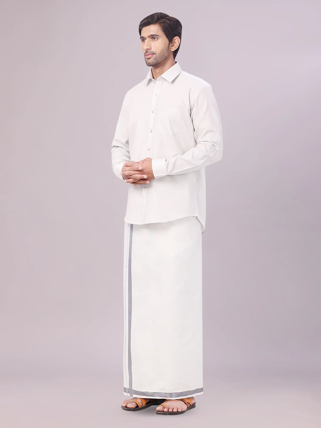 Men's Tissue Grey Color Dhoti Shirt Wedding Combo Maverick - Image 3