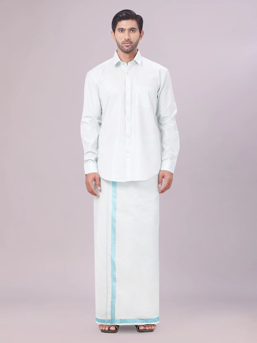 Men's Tissue Mint Blue Color Dhoti Shirt Wedding Combo Maverick