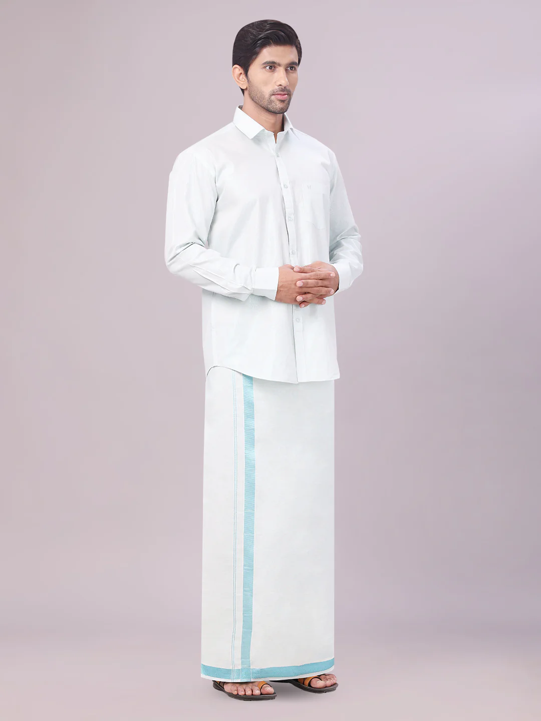Men's Tissue Mint Blue Color Dhoti Shirt Wedding Combo Maverick - Image 2