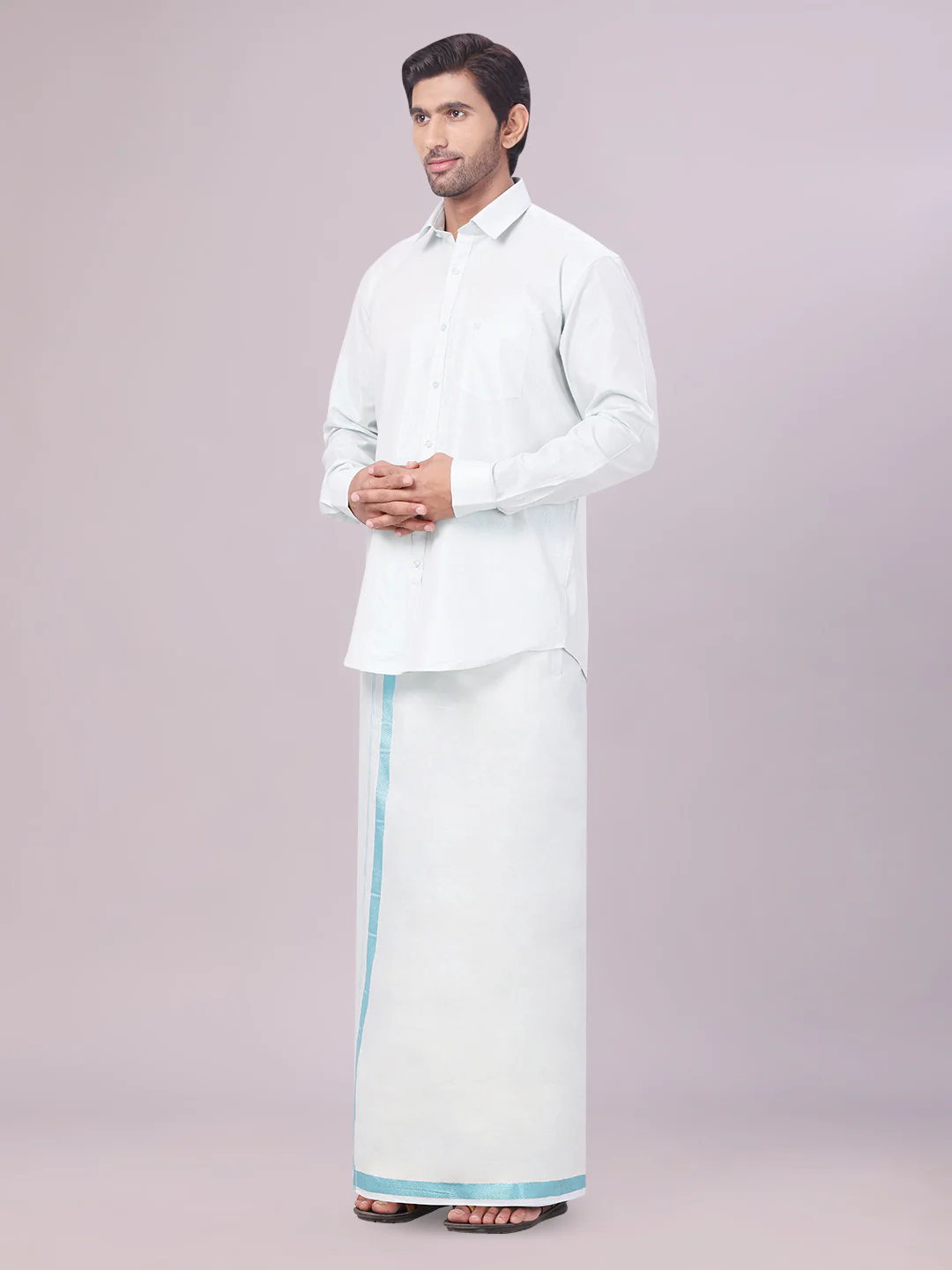 Men's Tissue Mint Blue Color Dhoti Shirt Wedding Combo Maverick - Image 3