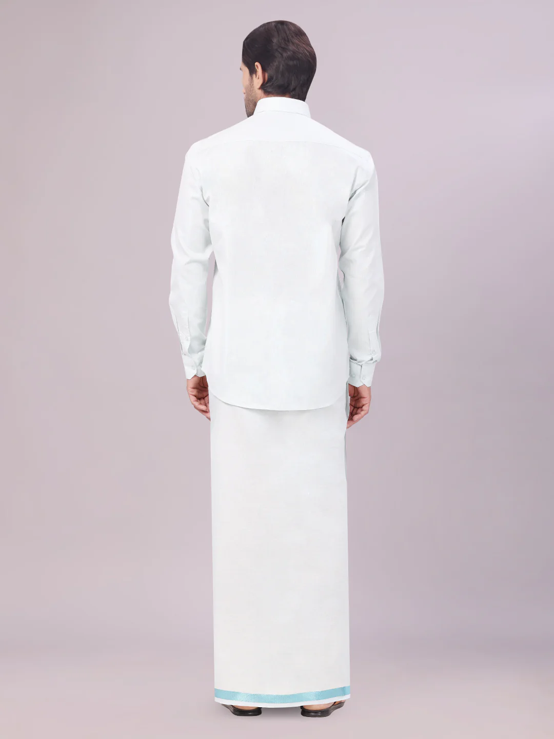 Men's Tissue Mint Blue Color Dhoti Shirt Wedding Combo Maverick - Image 4