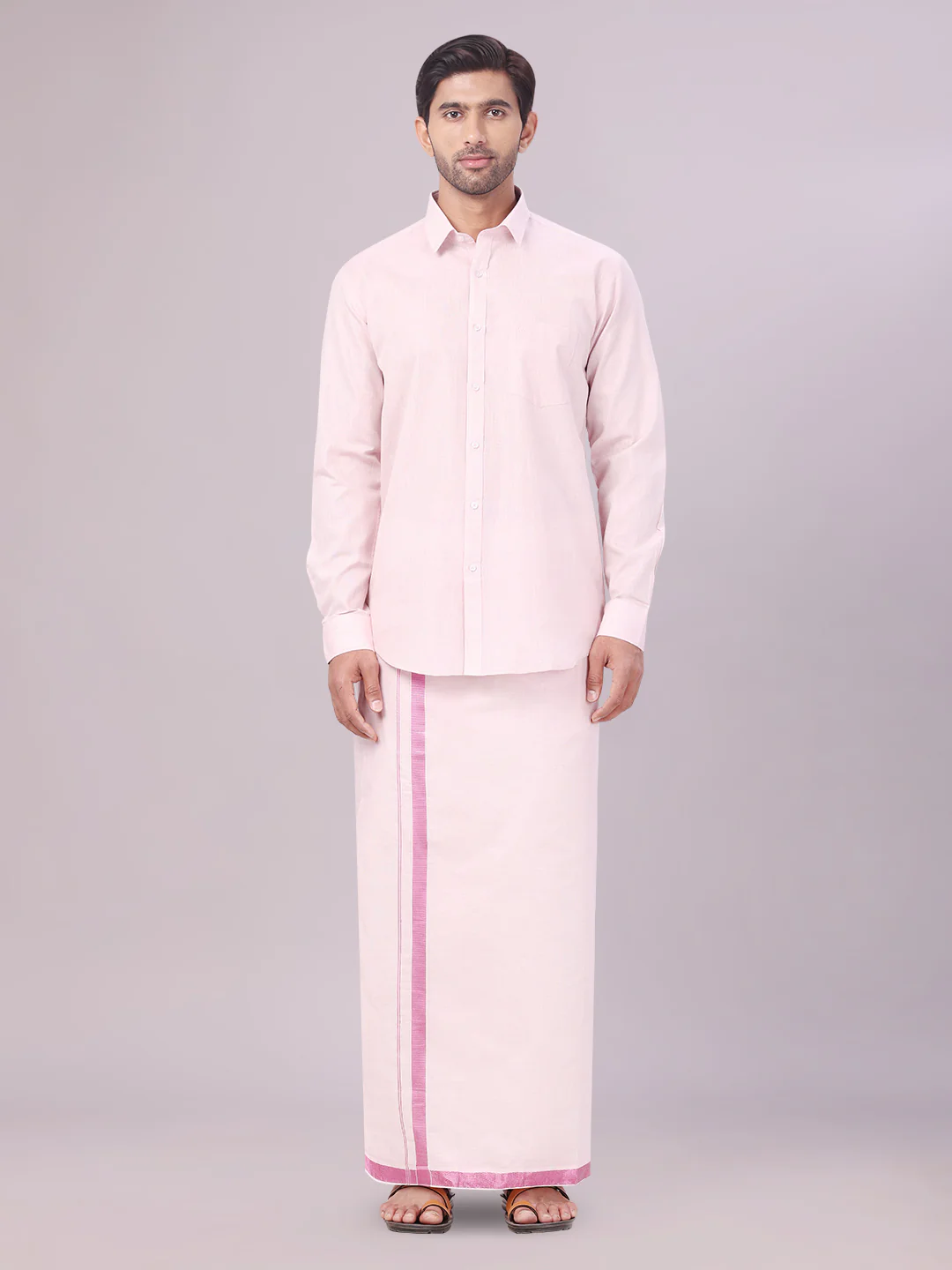 Men's Tissue Rose Color Dhoti Shirt Wedding Combo Maverick