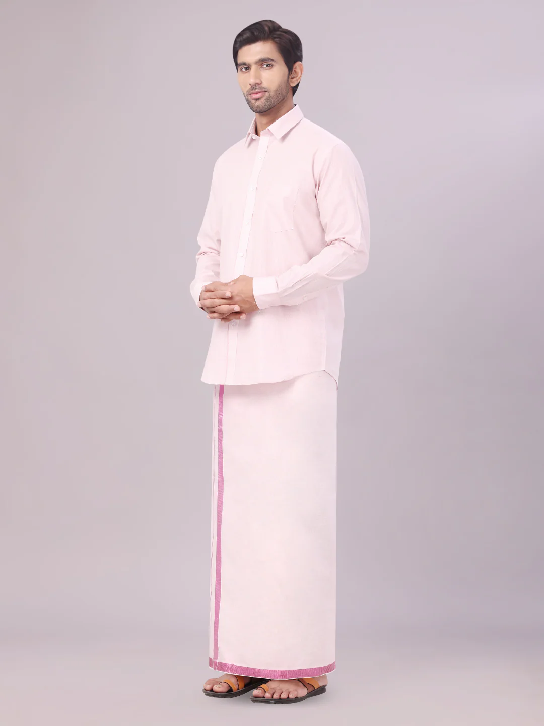 Men's Tissue Rose Color Dhoti Shirt Wedding Combo Maverick - Image 3