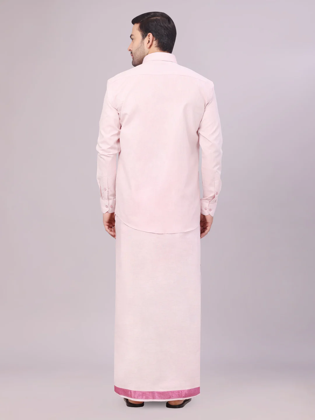 Men's Tissue Rose Shirt with Jacquard Fancy Border Dhoti Wedding Combo Nios - Image 4