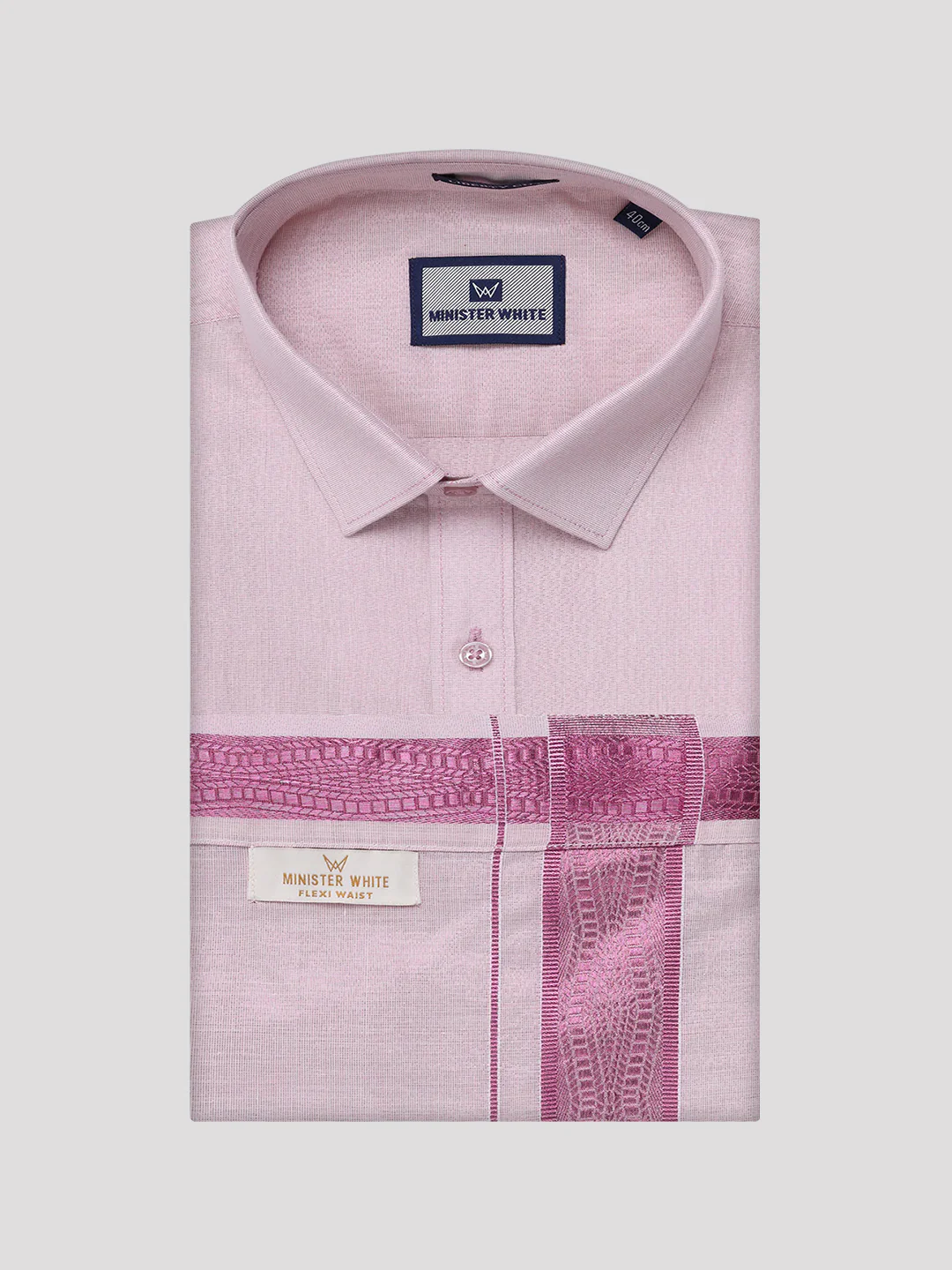 Men's Tissue Rose Shirt with Jacquard Fancy Border Flexi Dhoti Wedding Combo Nios - Image 9