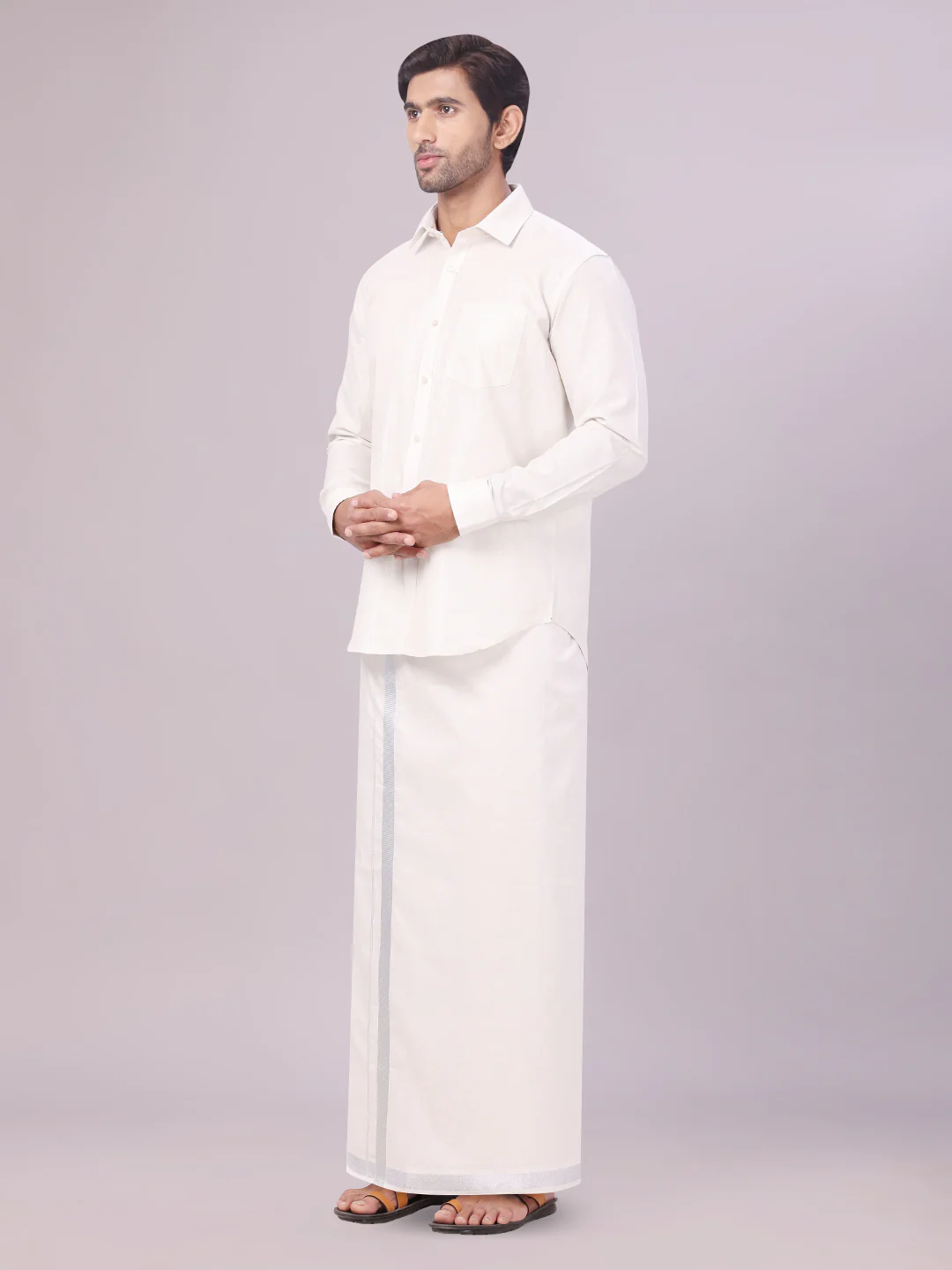 Men's Tissue Silver Color Flexi Dhoti Shirt Wedding Combo Maverick Flexi - Image 3