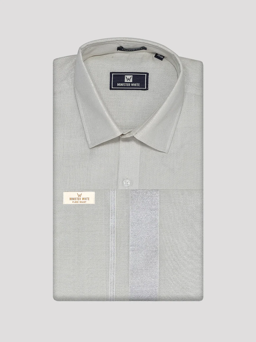 Men's Tissue Silver Color Flexi Dhoti Shirt Wedding Combo Maverick Flexi - Image 6