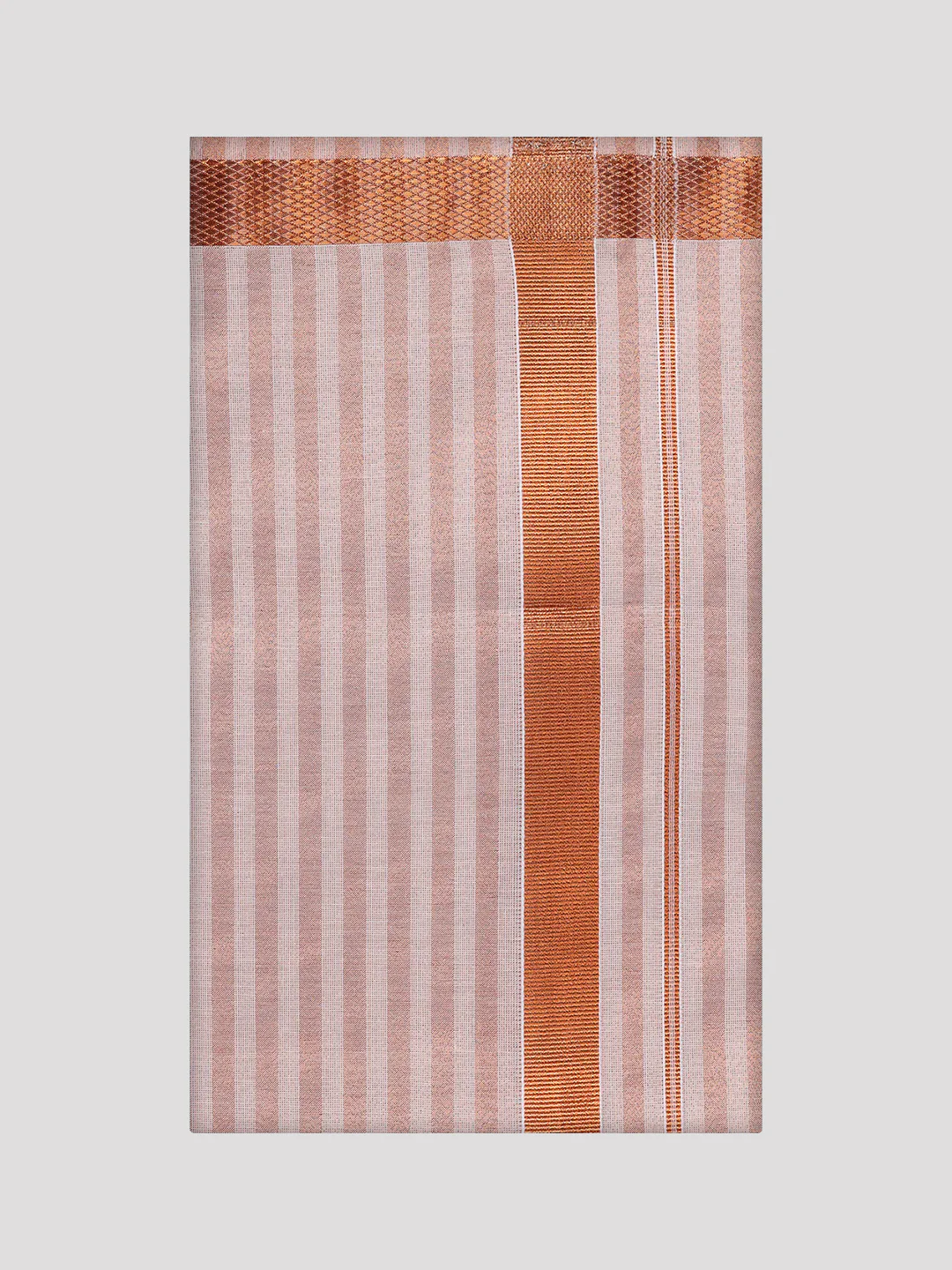 Men's Tissue Stripes Copper Shirt & Jari Border Dhoti Wedding Combo Finely - Image 6