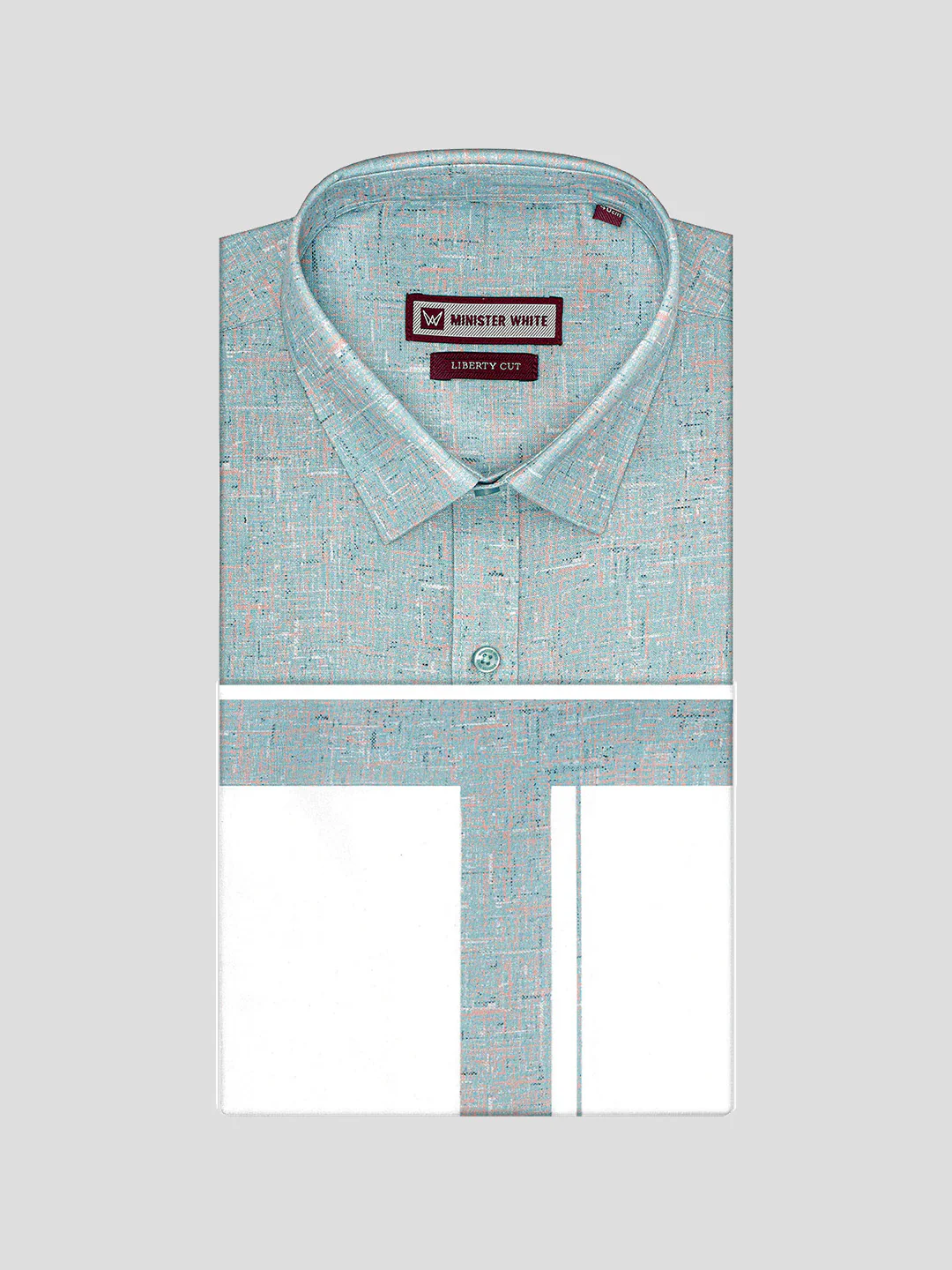 Men's Turquois Color Digital Printed Shirt with Matching Printed Border Dhoti Combo Varnam - Image 5