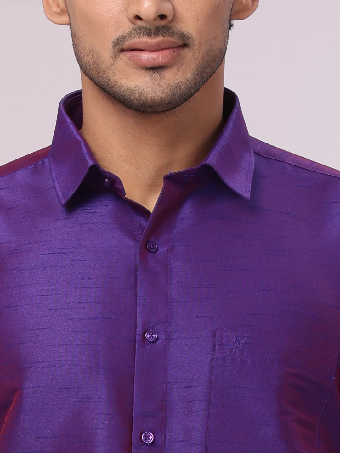 Men's Violet Dupion Satin Color Shirt with Matching Border Flexi Dhoti Combo Gora Flexi - Image 6