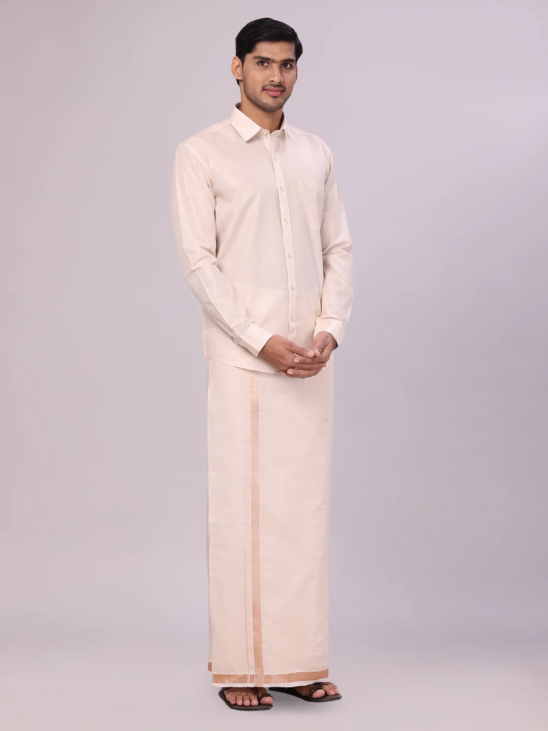 Men's Tissue Light Copper Color Dhoti Shirt Wedding Combo Maverick