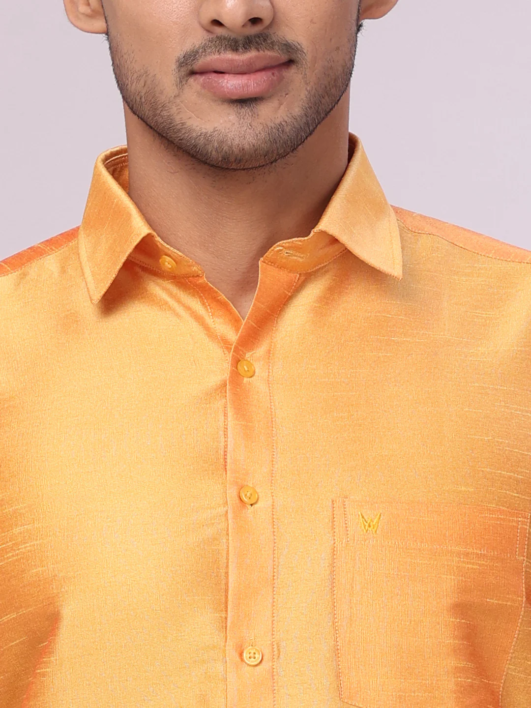 Men's Yellow Dupion Satin Color Shirt with Matching Border Flexi Dhoti Combo Gora Flexi - Image 6