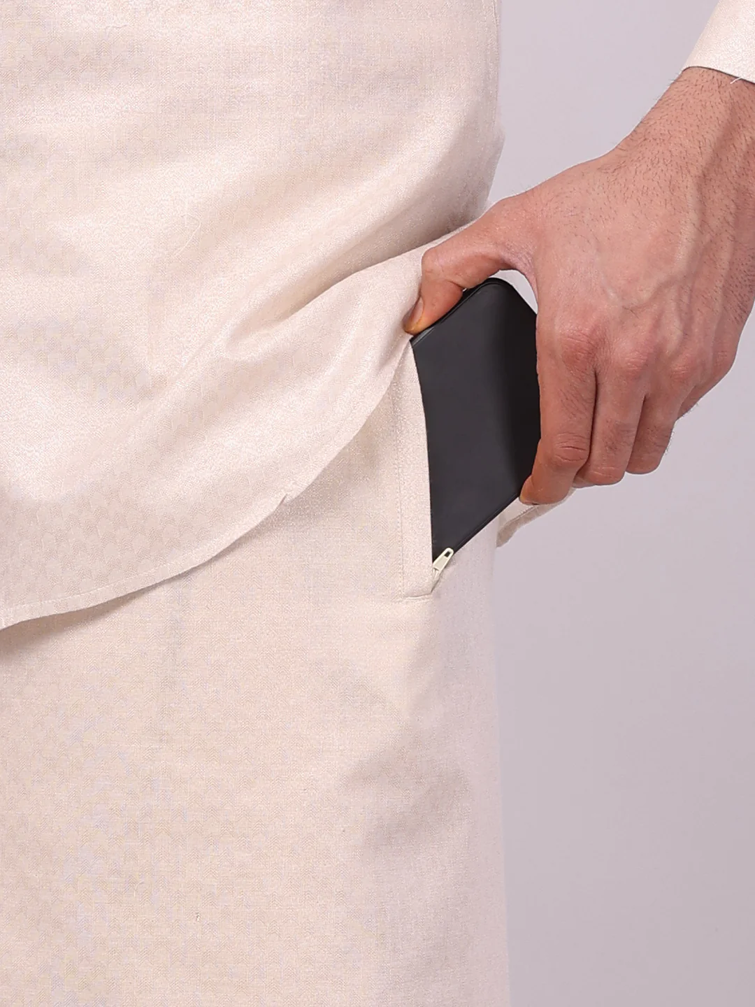 Mens Almond Tissue Jacquard Shirt with Matching Flexi Dhoti Combo Zeebra - Image 2