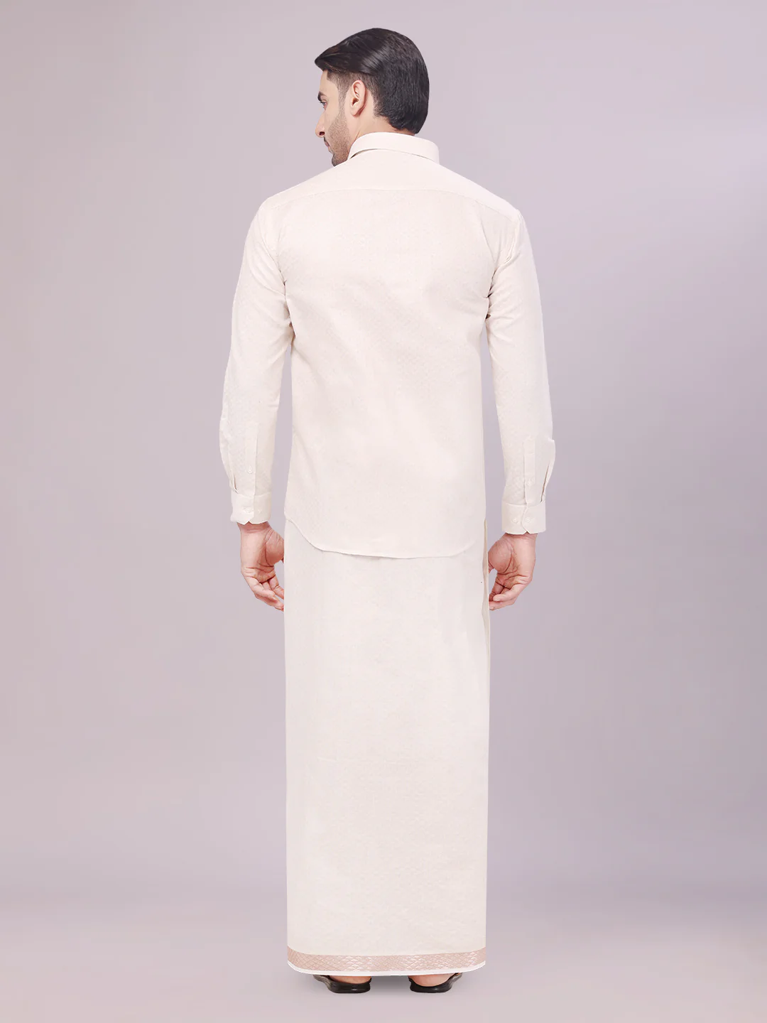 Mens Almond Tissue Jacquard Shirt with Matching Flexi Dhoti Combo Zeebra - Image 5
