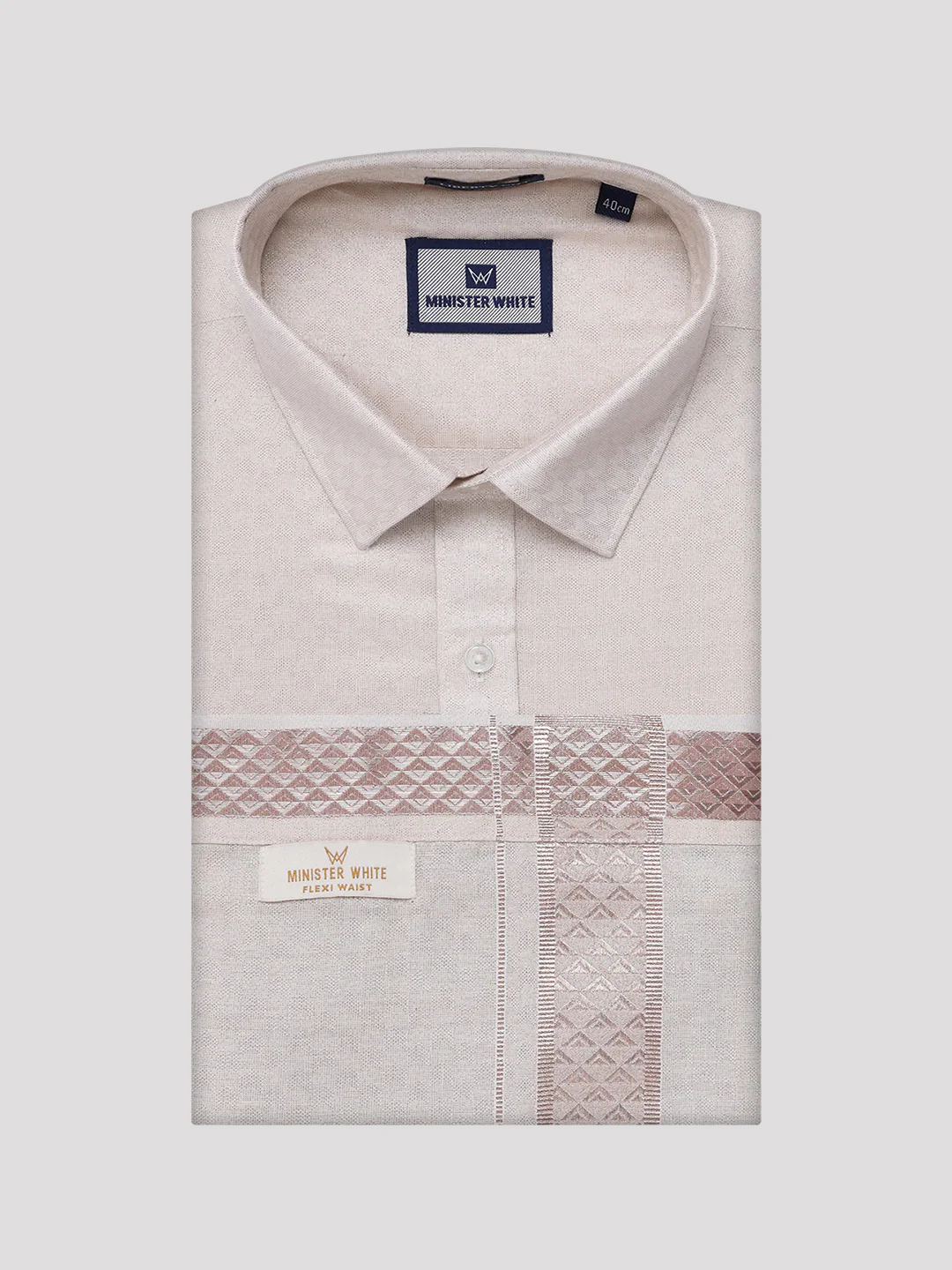 Mens Almond Tissue Jacquard Shirt with Matching Flexi Dhoti Combo Zeebra - Image 8