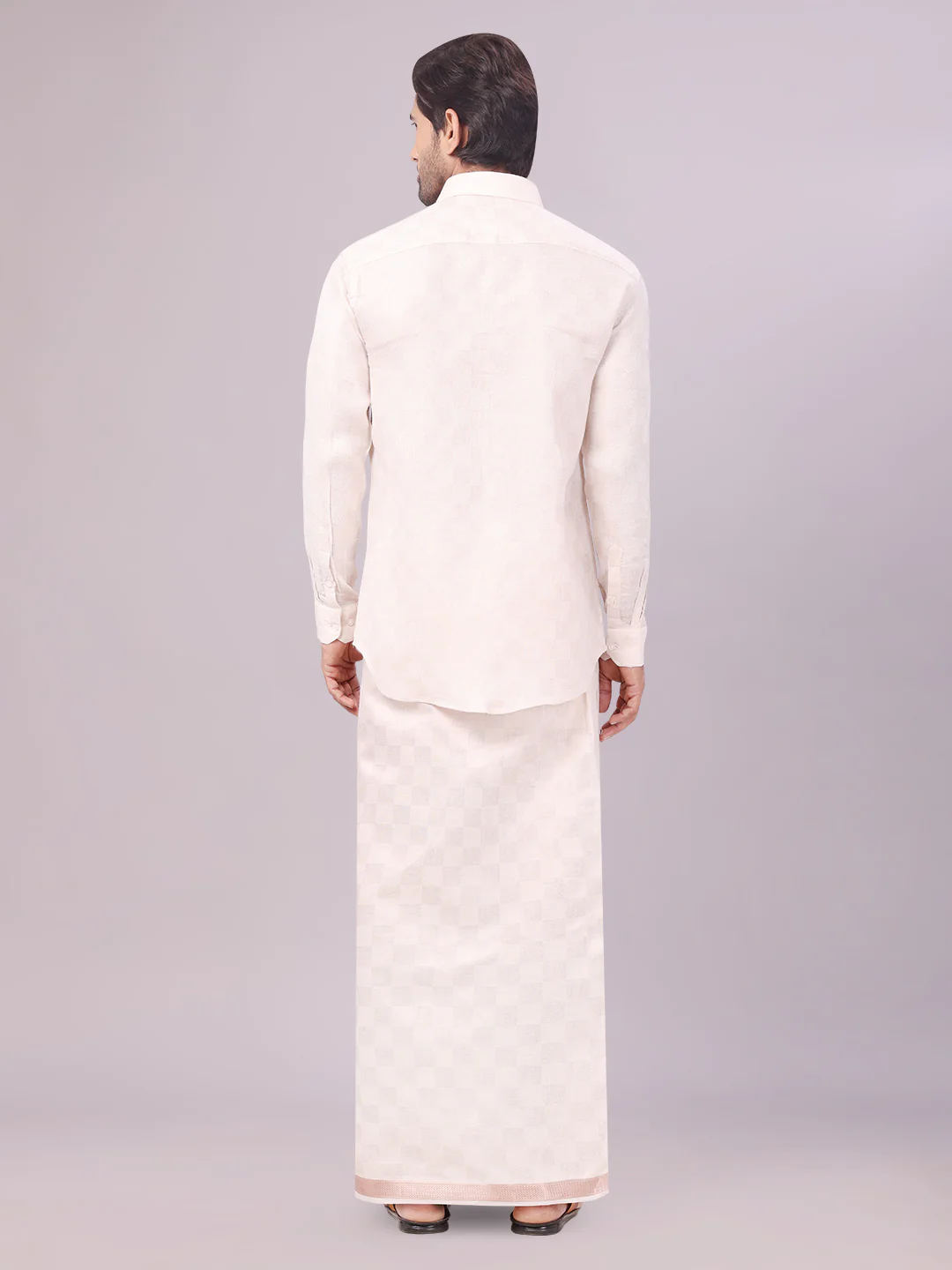 Men's Almond Tissue Jacquard Shirt with Matching Dhoti Combo Zeus - Image 4