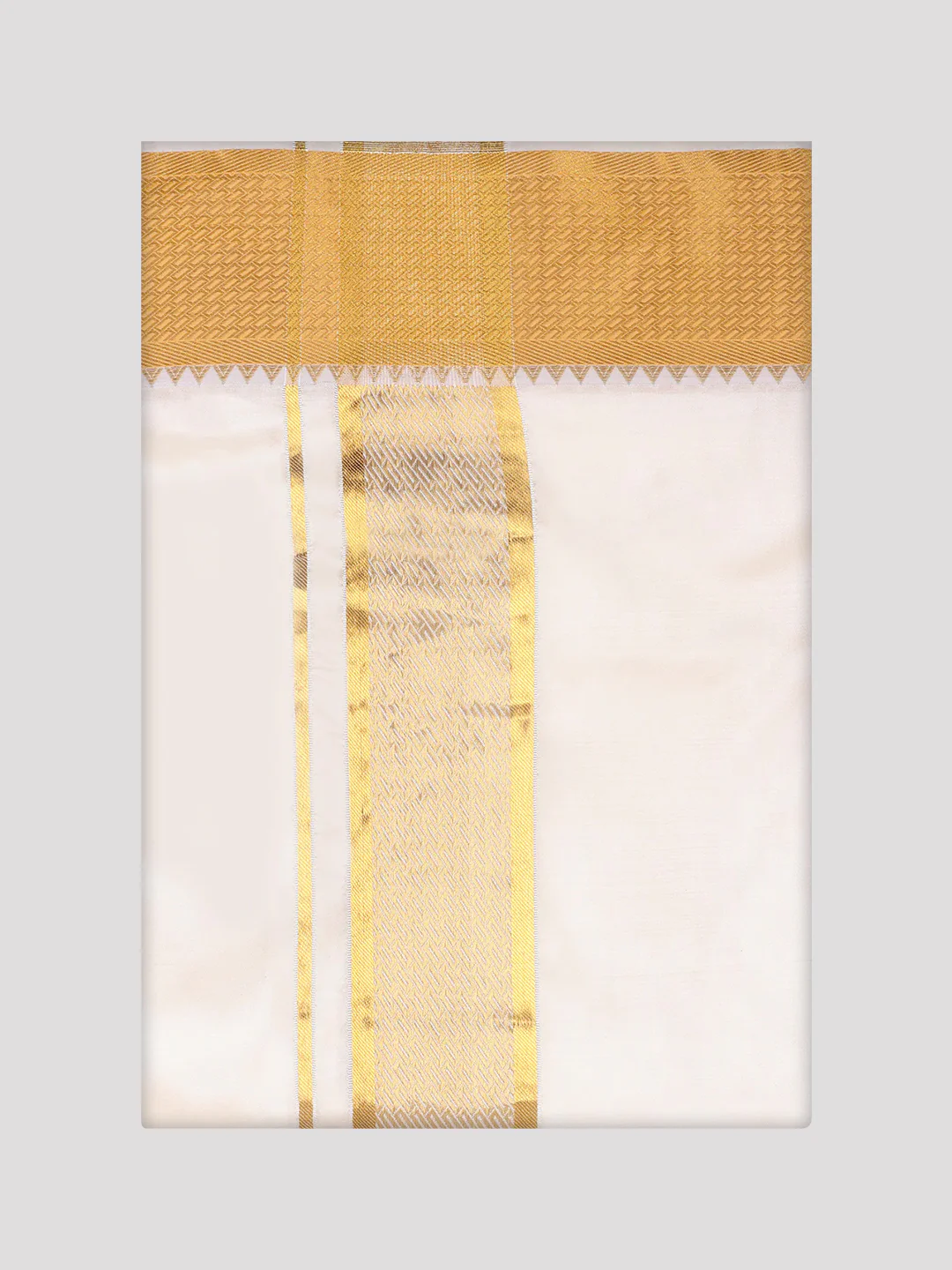 Men's Art Silk Cream Full Sleeves Shirt with 3 1/2" Gold Jari Border Dhoti Combo Mangal - Image 7