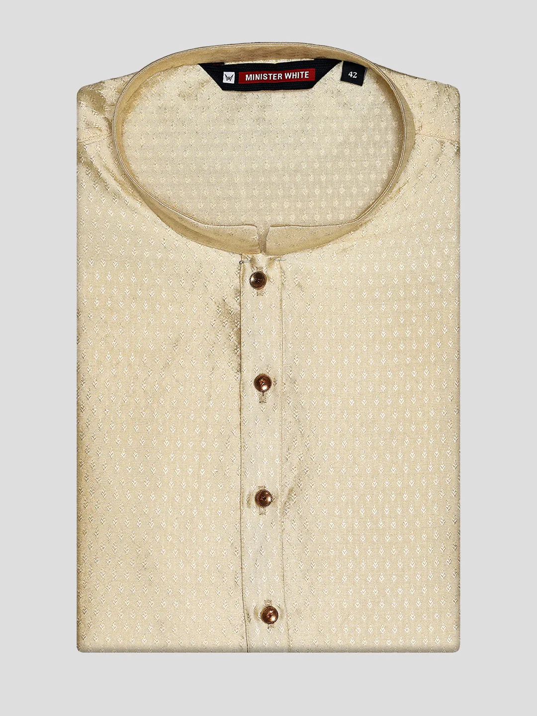 Men's Art Silk Cream Jari Jacquard Printed Mandarin Collar Kurta 10207